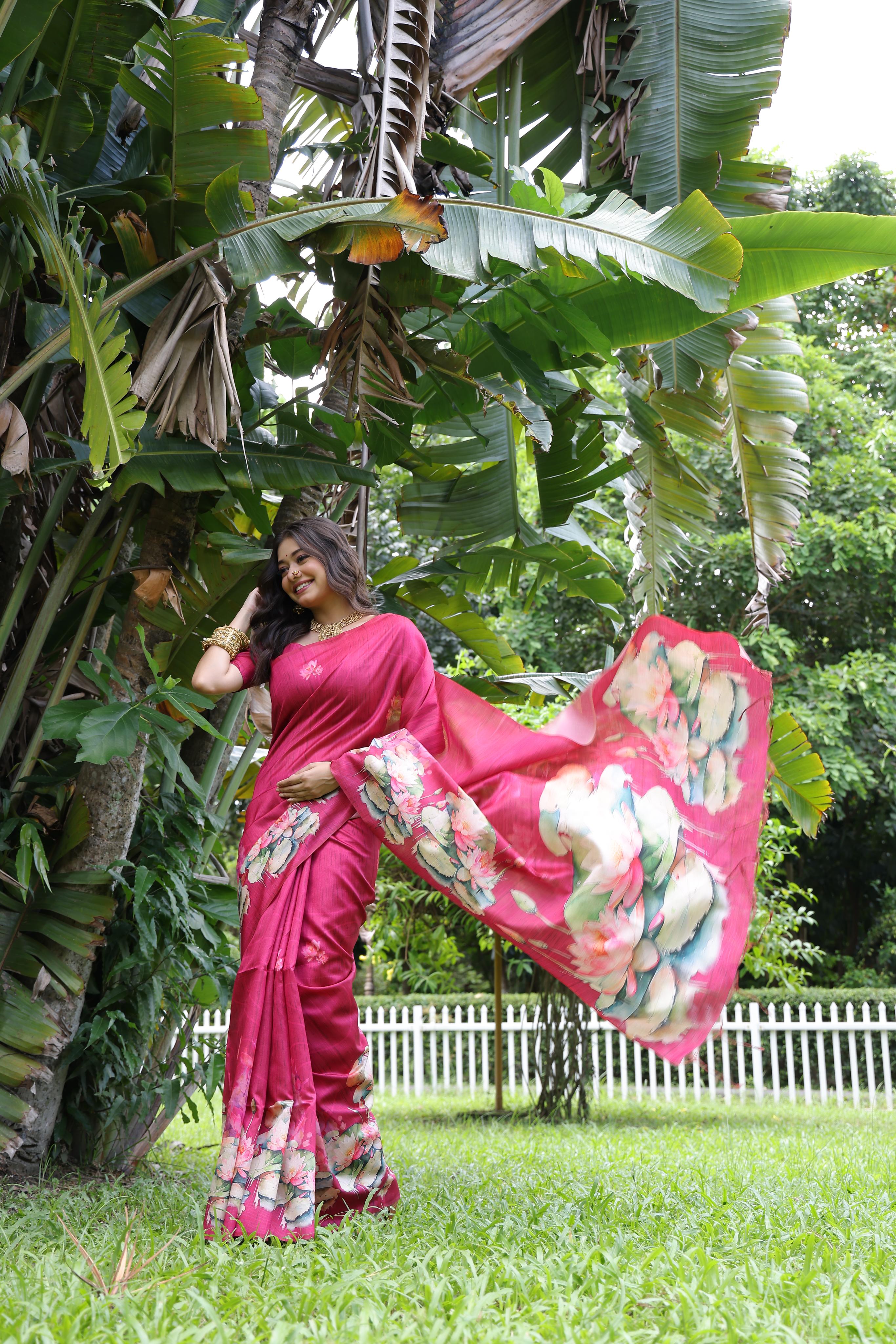 Awariya- Lotus Bloom  Floral printed saree with printed  Soft Silk Saree