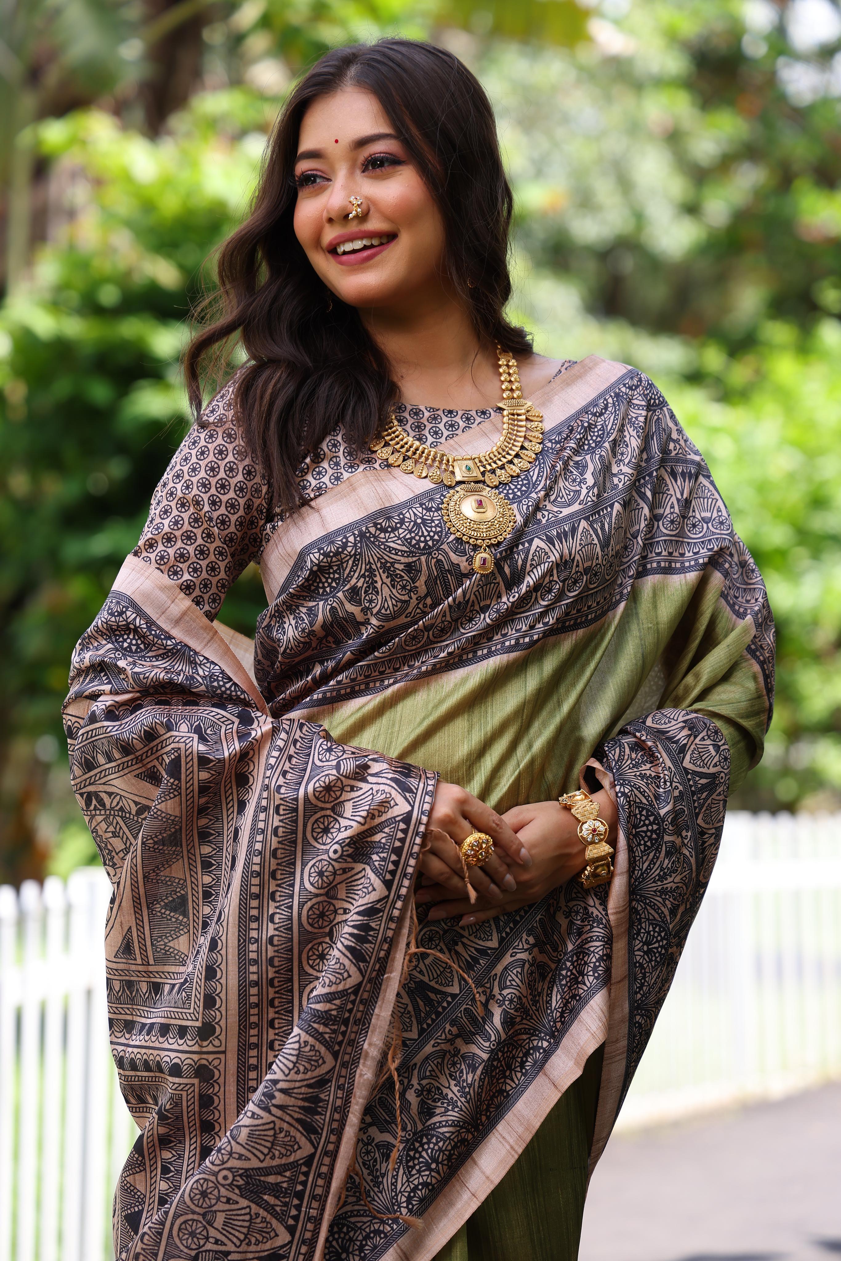 Yashi - Ethnic motifs printed saree with printed border