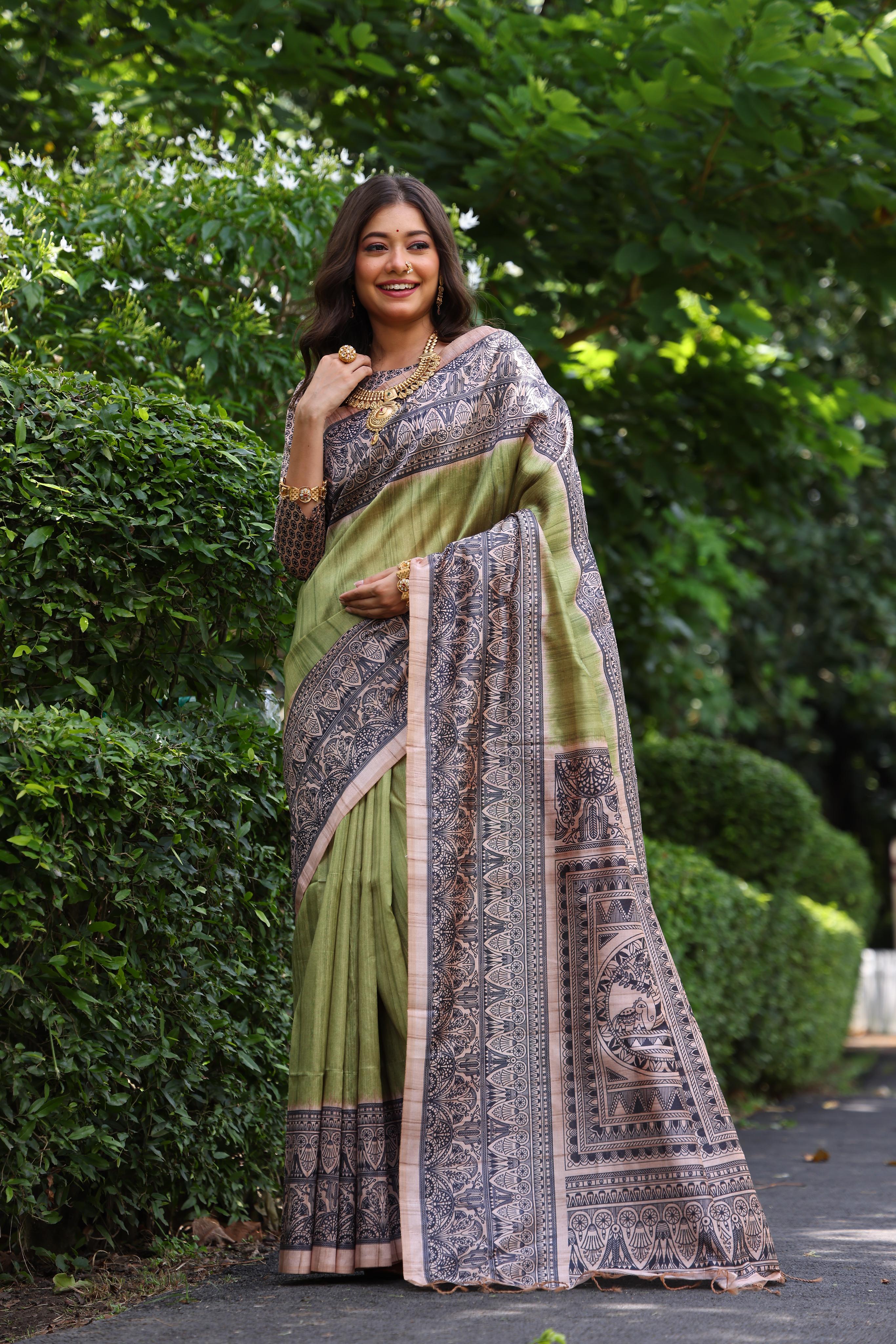Yashi - Ethnic motifs printed saree with printed border