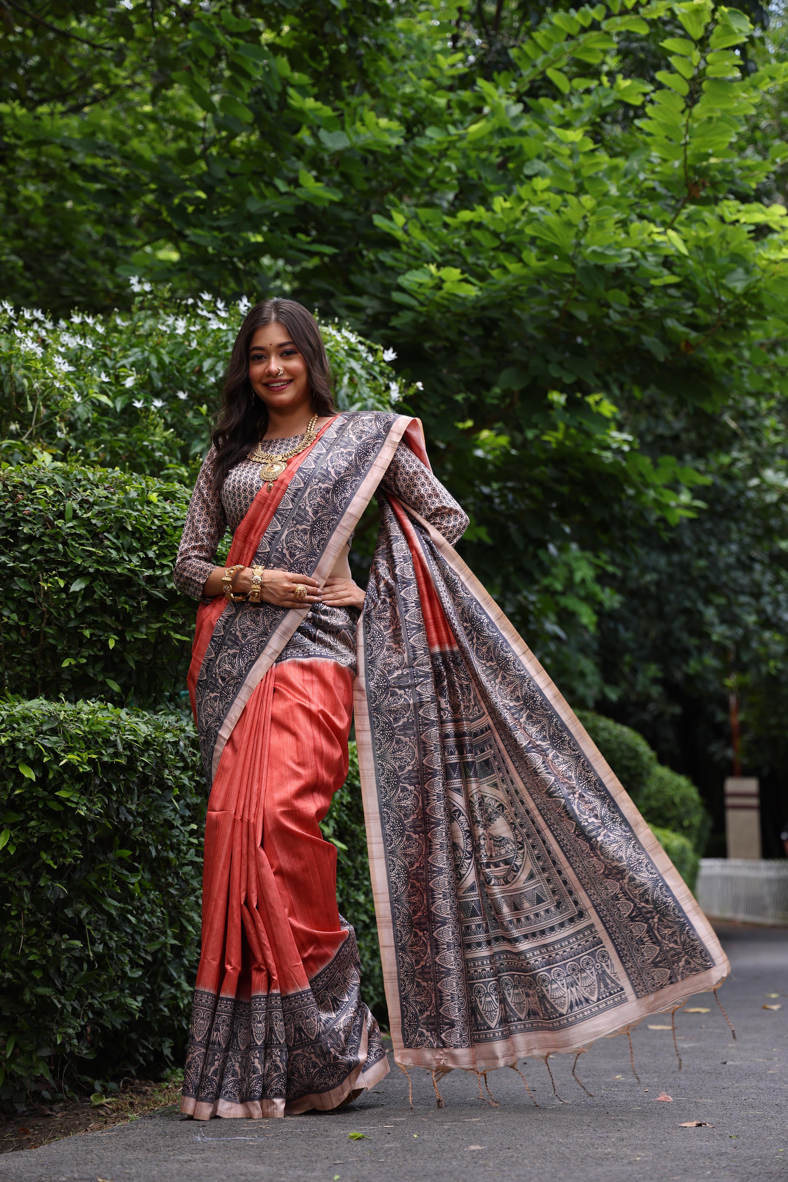 Yashi - Ethnic motifs printed saree with printed border