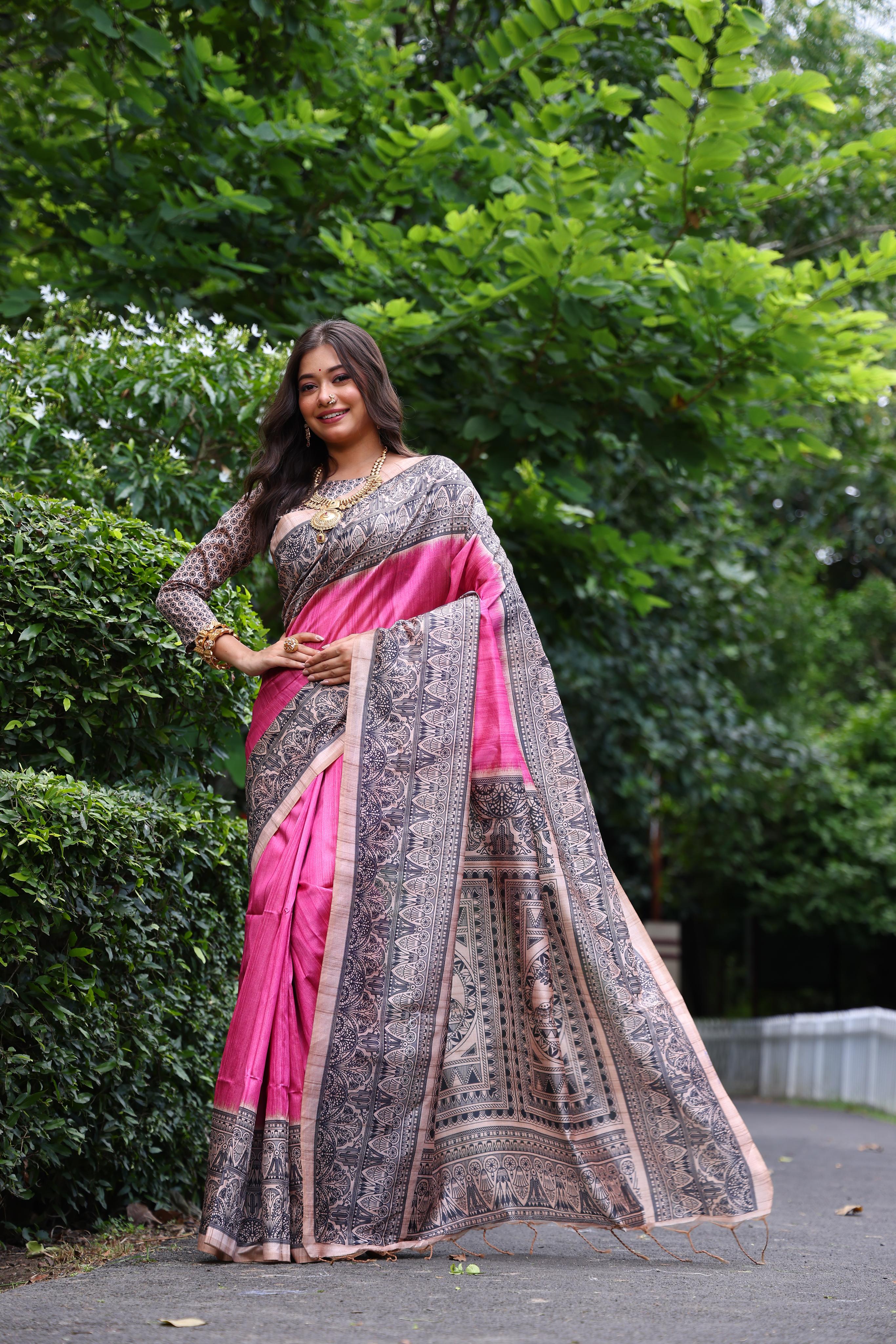Yashi - Ethnic motifs printed saree with printed border