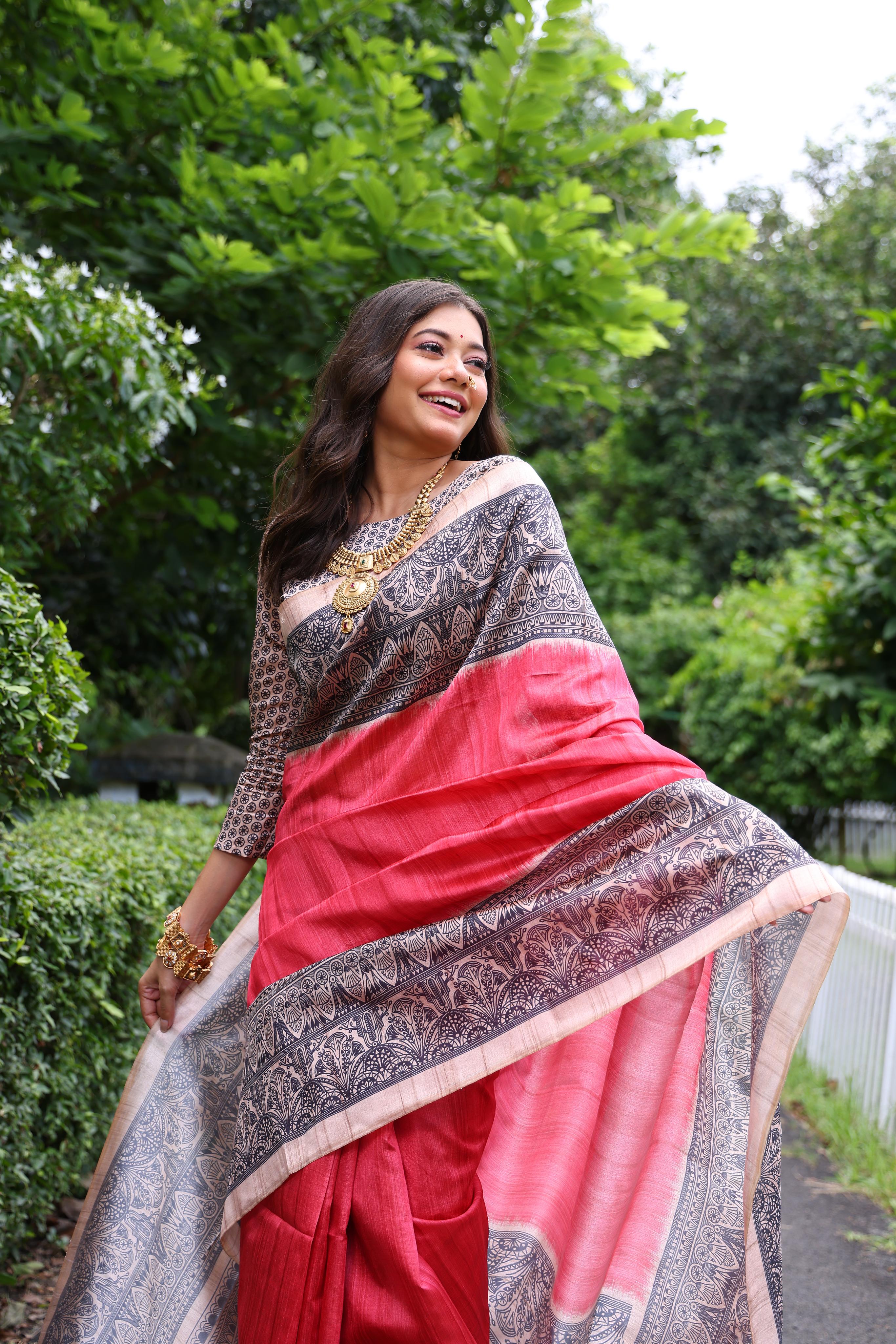 Yashi - Ethnic motifs printed saree with printed border