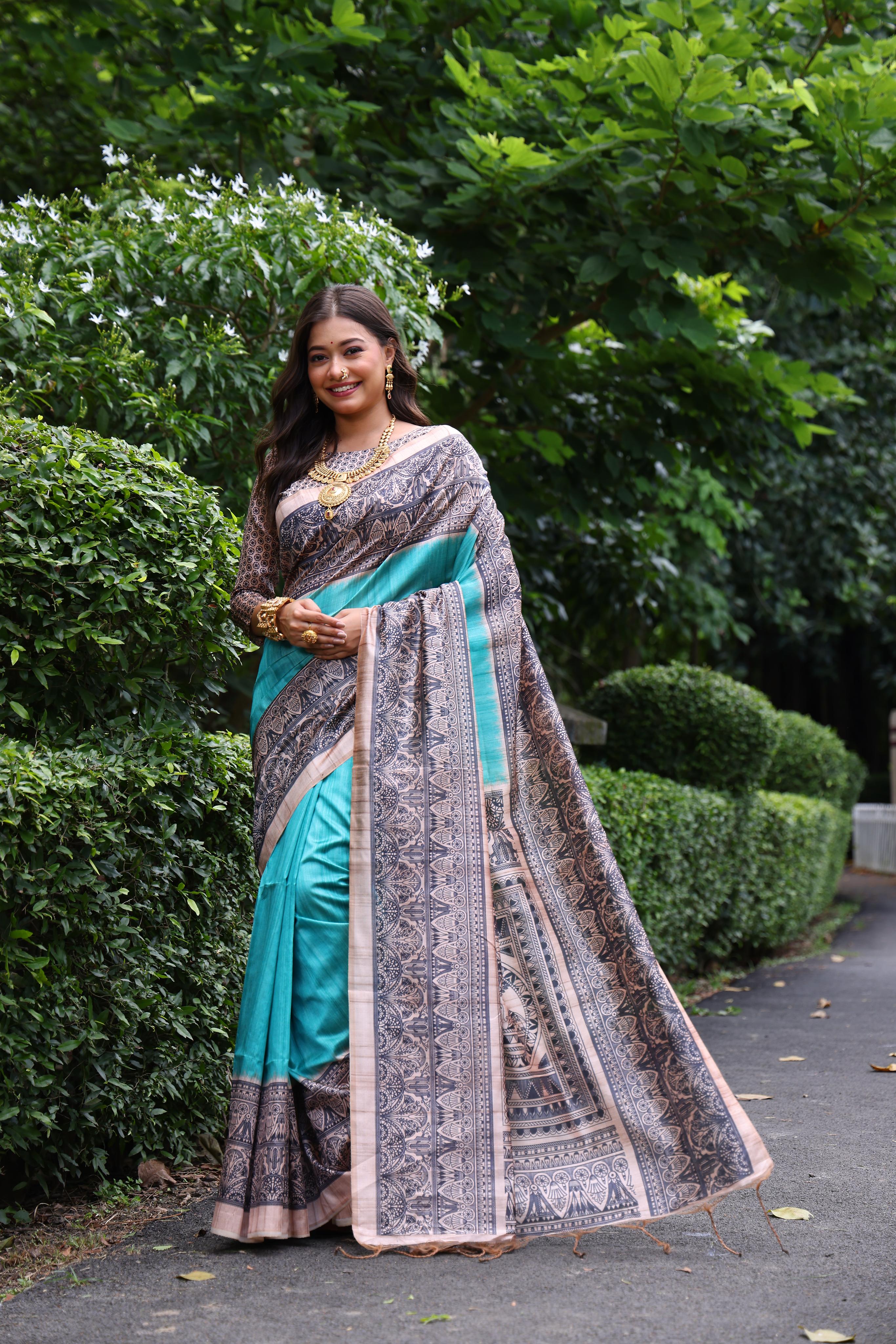 Yashi - Ethnic motifs printed saree with printed border