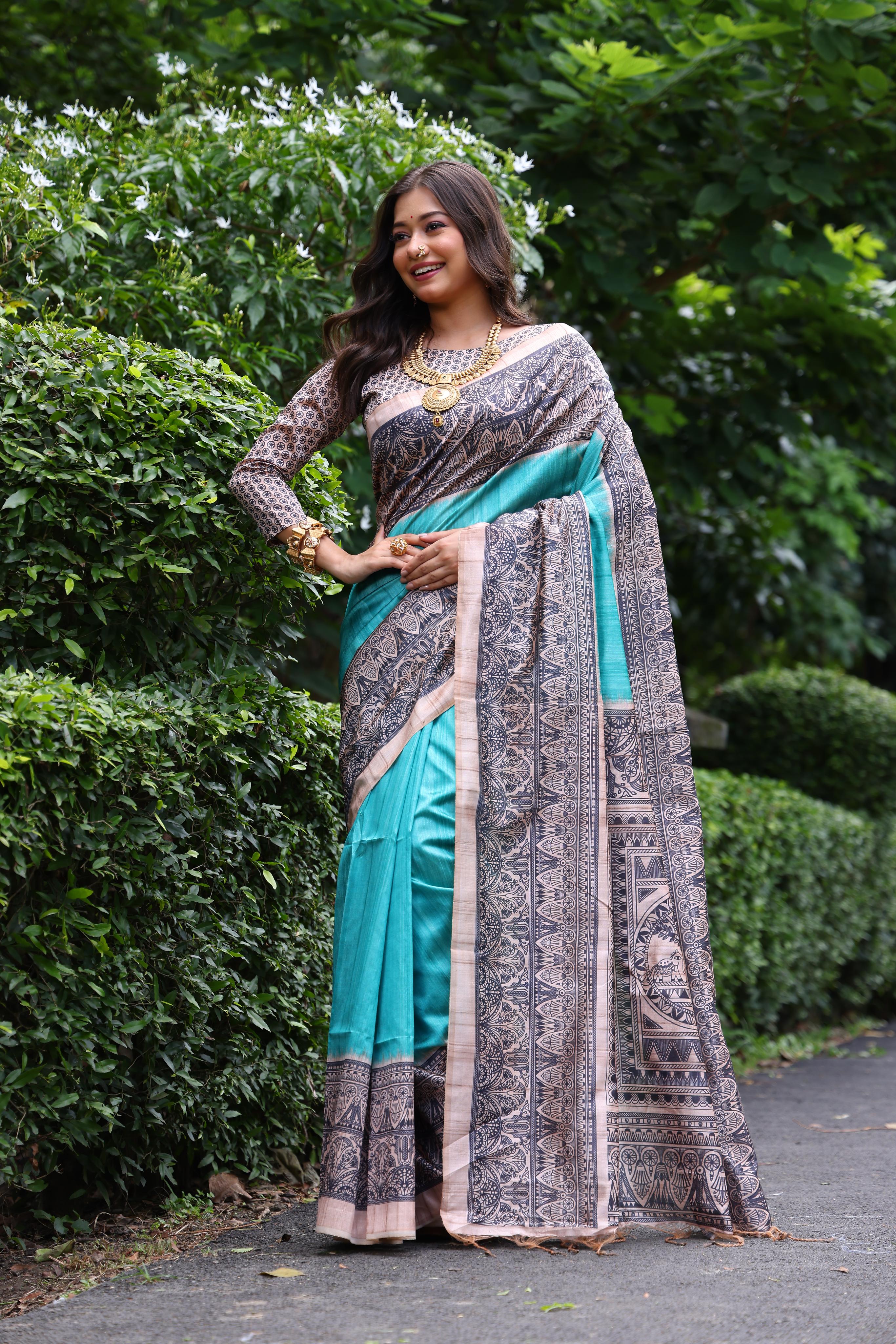 Yashi - Ethnic motifs printed saree with printed border