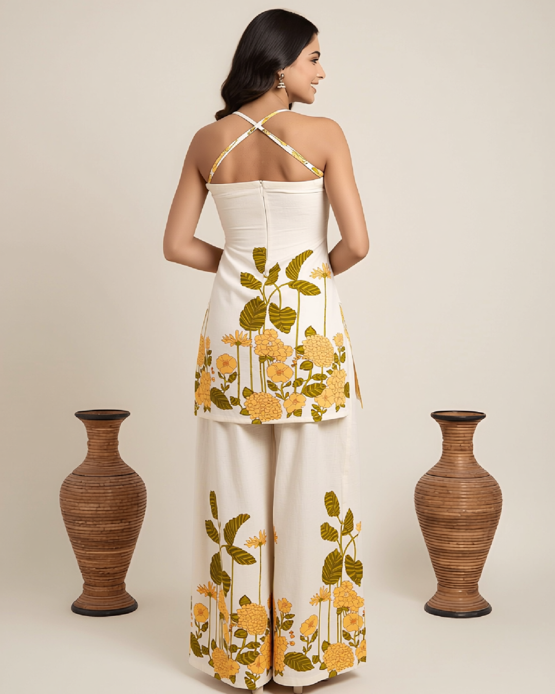 Aher Halter Neck Floral Print Tunic & Palazzo