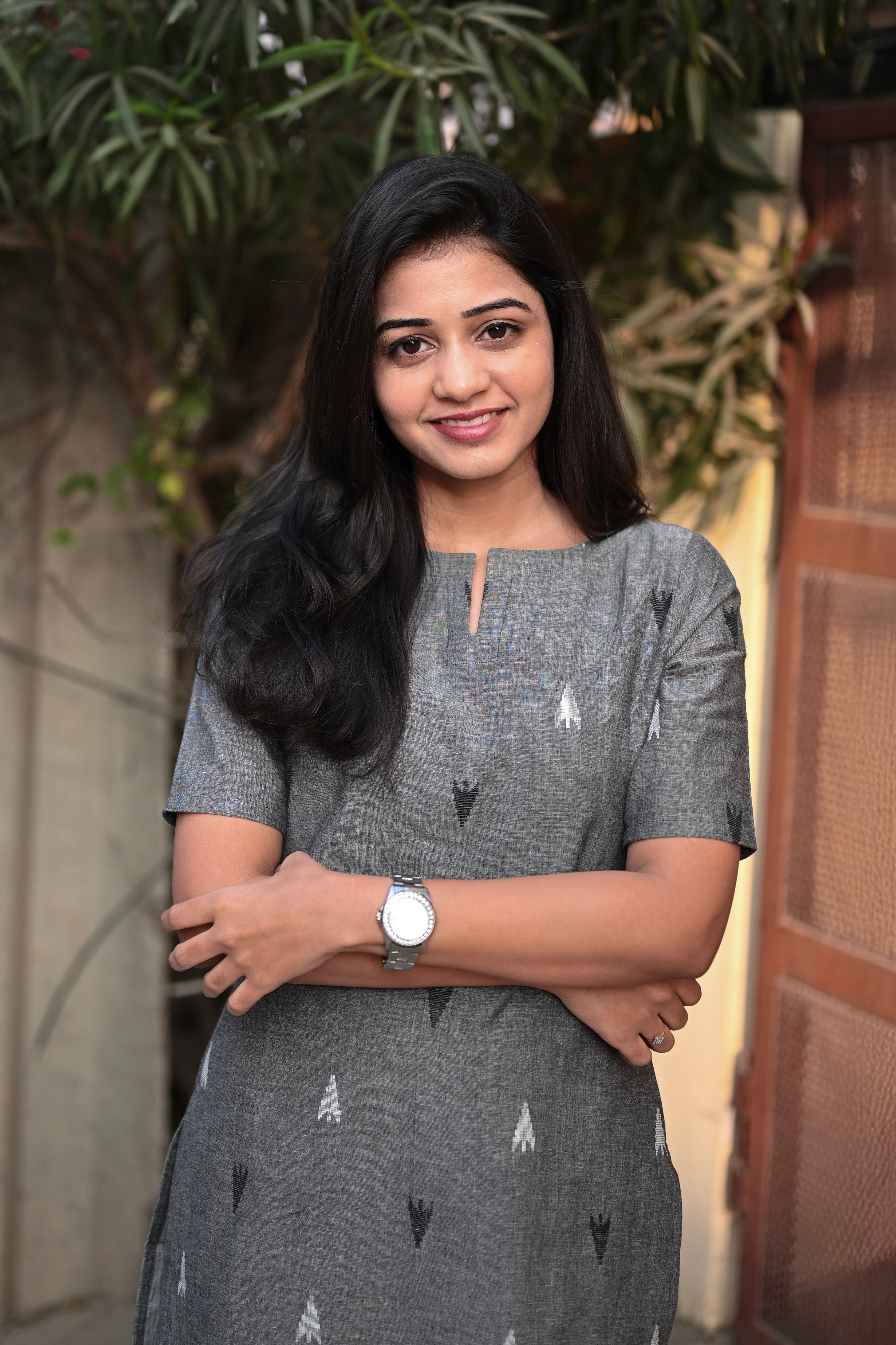 Grey Ikat Print Pure Cotton Kurta with Matching Trousers