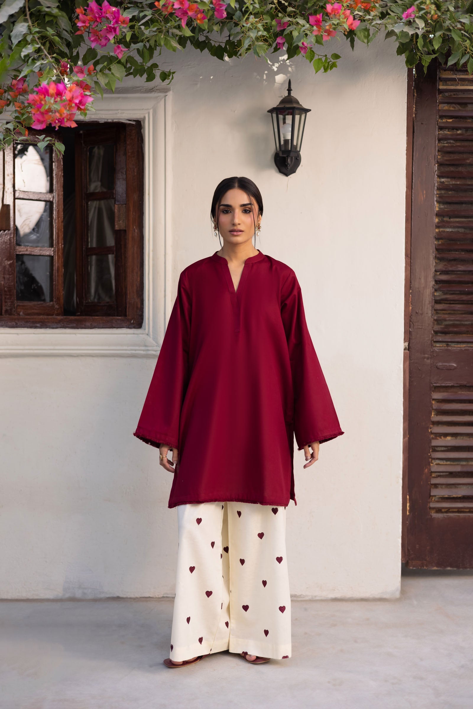 Dhanak Straight Kurti with Heart Print Palazzo
