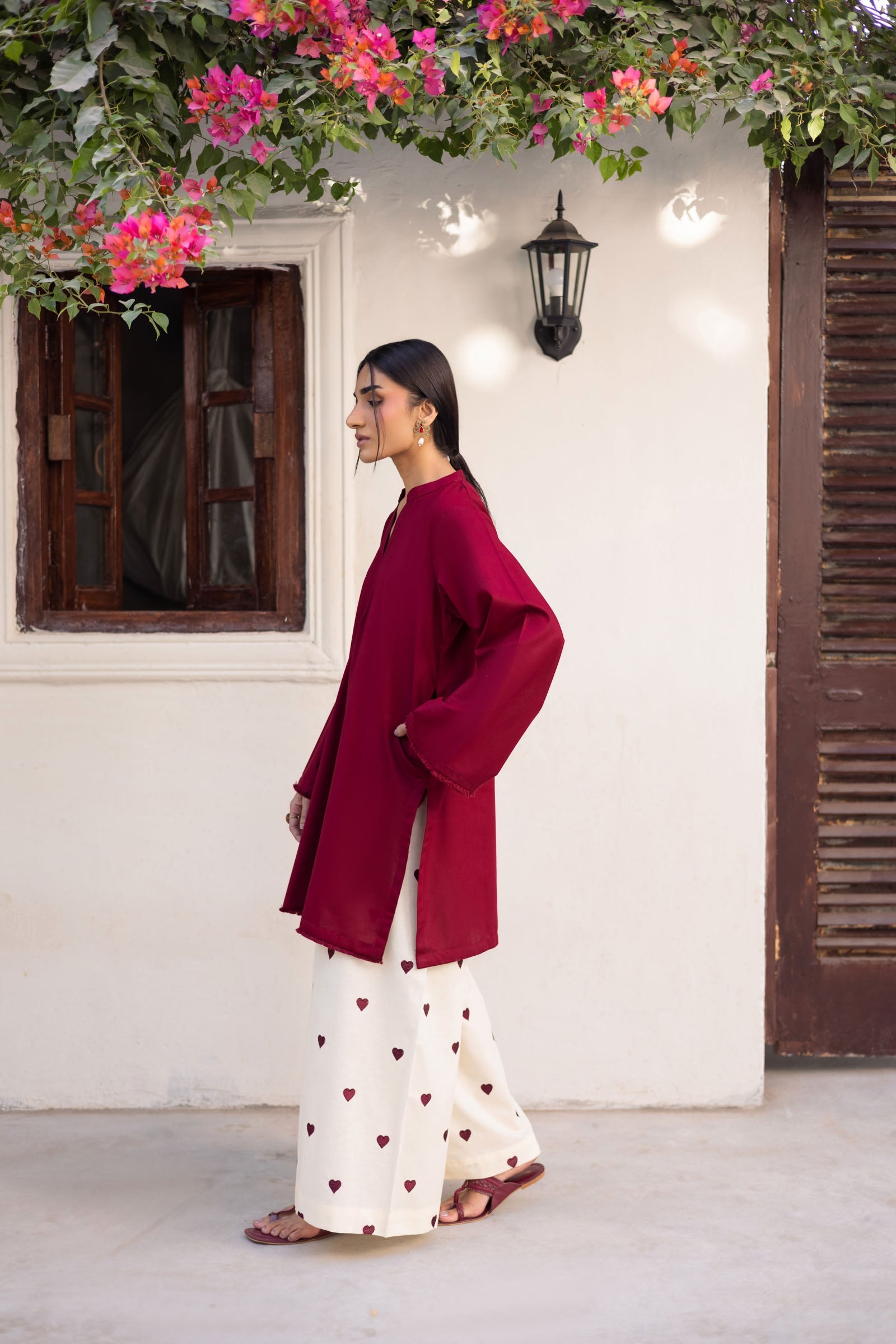 Dhanak Straight Kurti with Heart Print Palazzo