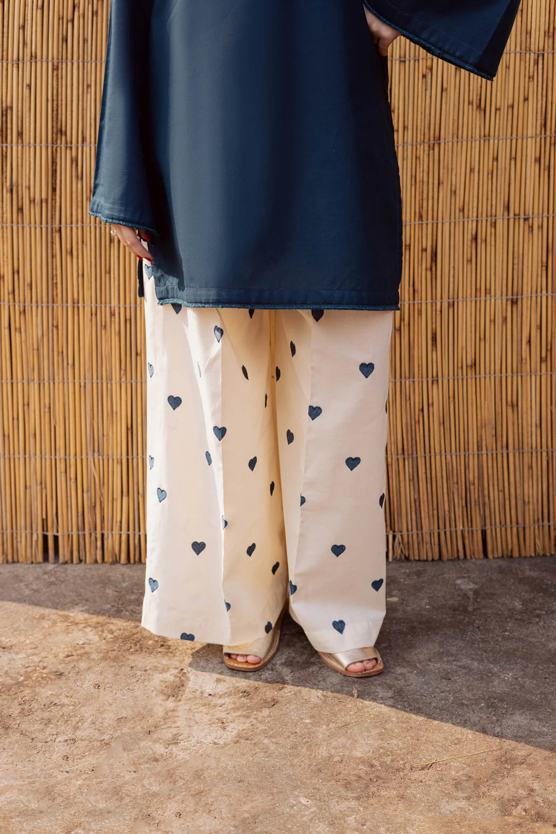 Dhanak Straight Kurti with Heart Print Palazzo
