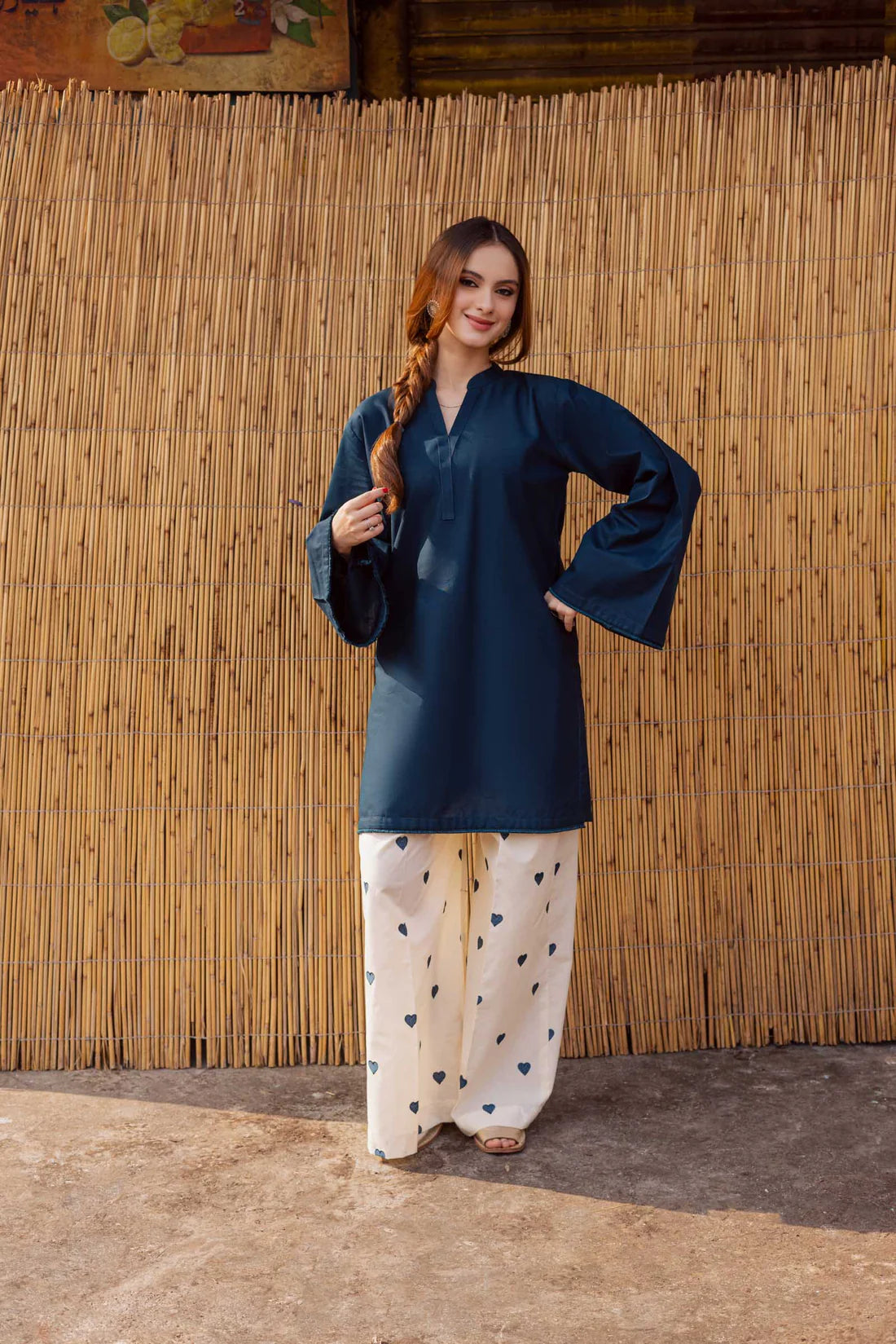 Dhanak Straight Kurti with Heart Print Palazzo
