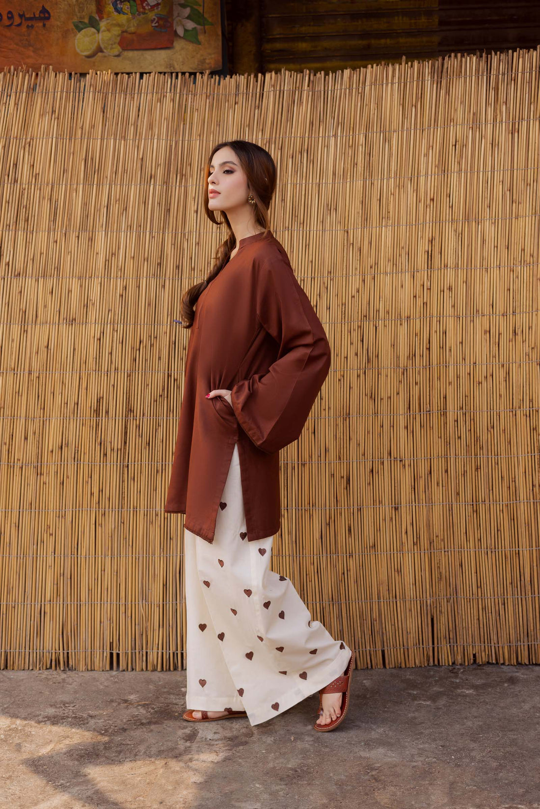 Dhanak Straight Kurti with Heart Print Palazzo