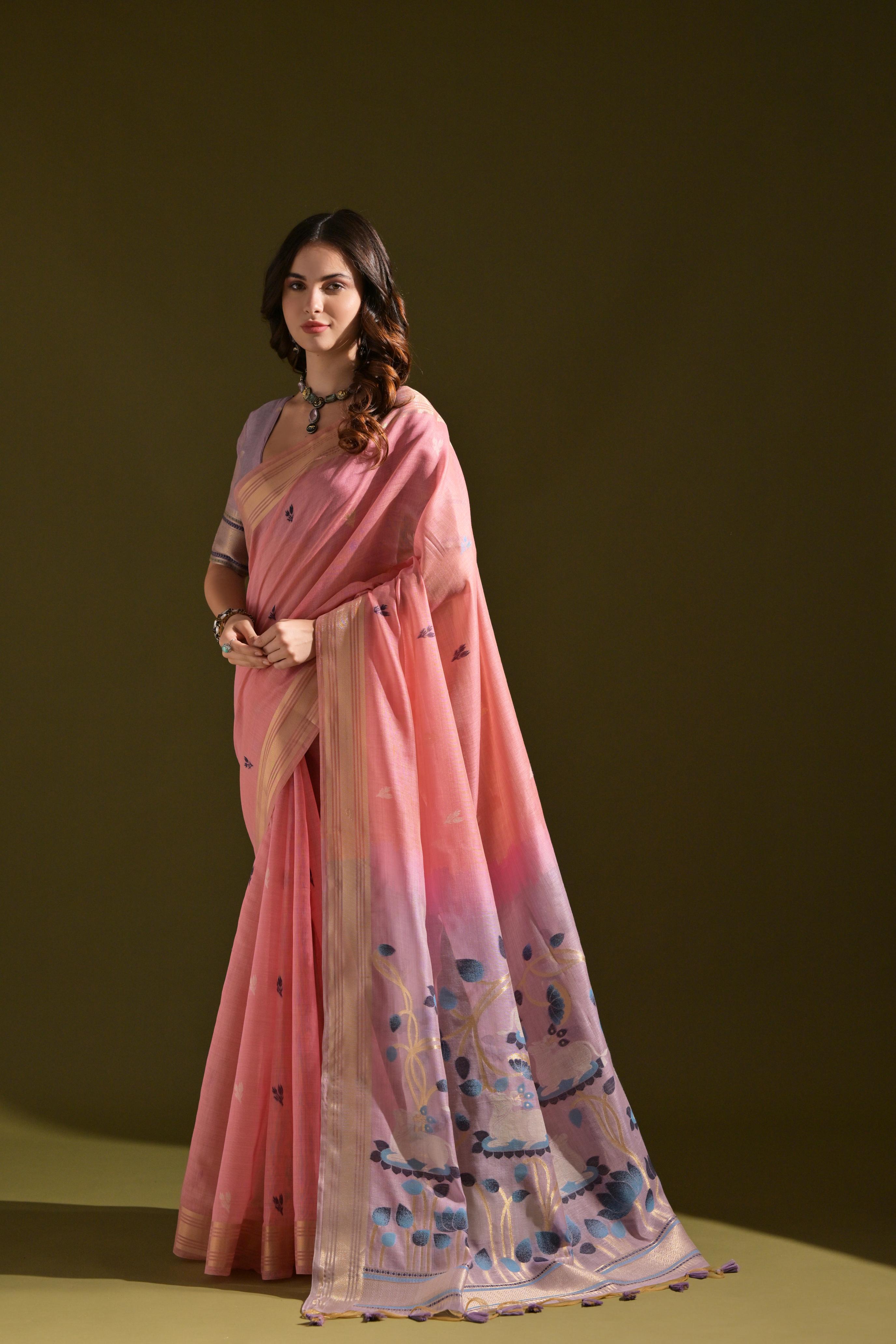 Ruhani -Ethnic motifs woven design saree with woven design border Has zari detail