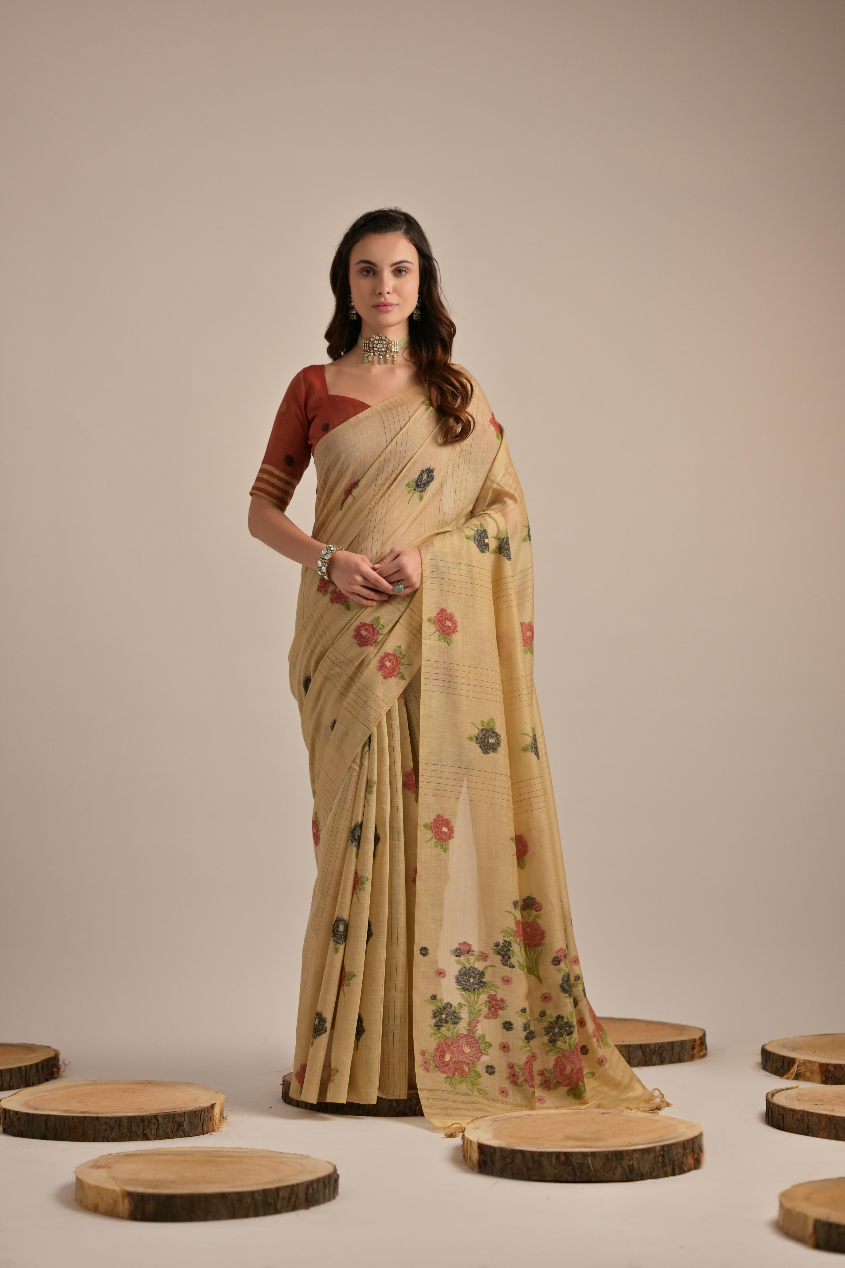 Sara- Our premium pure cotton saree are crafted to make you shine