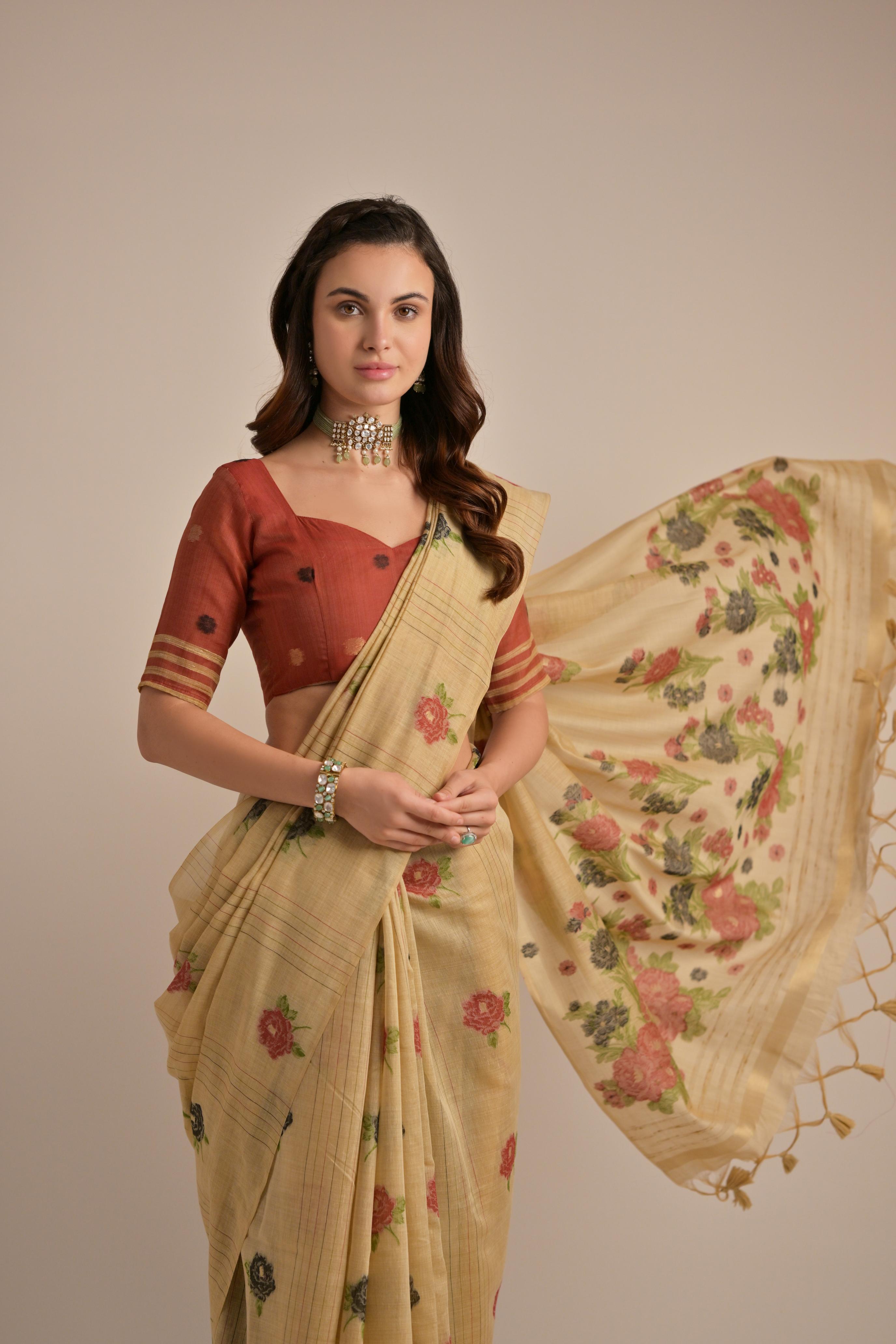 Sara- Our premium pure cotton saree are crafted to make you shine