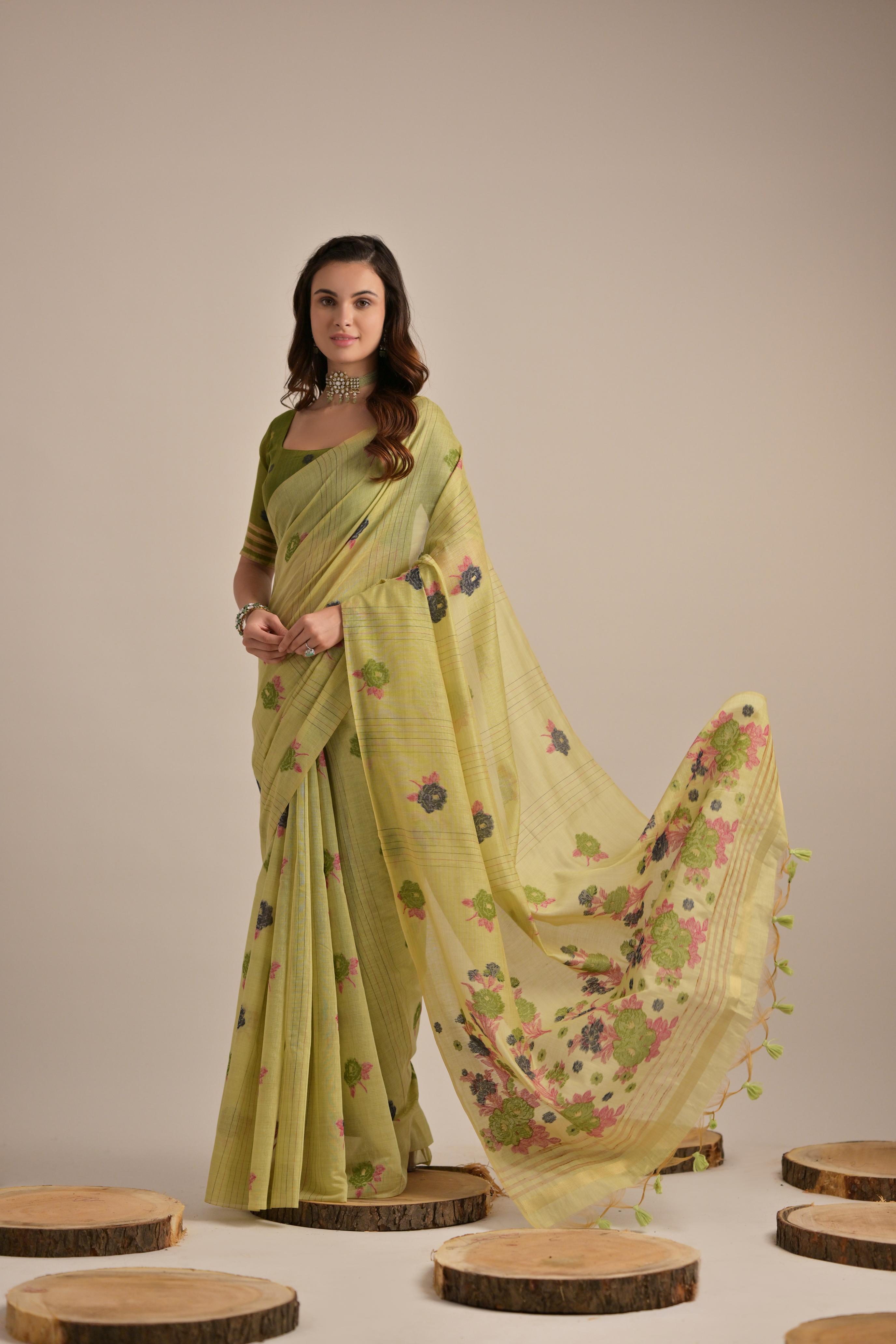 Sara- Our premium pure cotton saree are crafted to make you shine