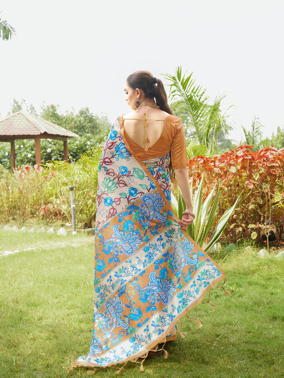Pardeshi -Kalamkari printed saree with solid border