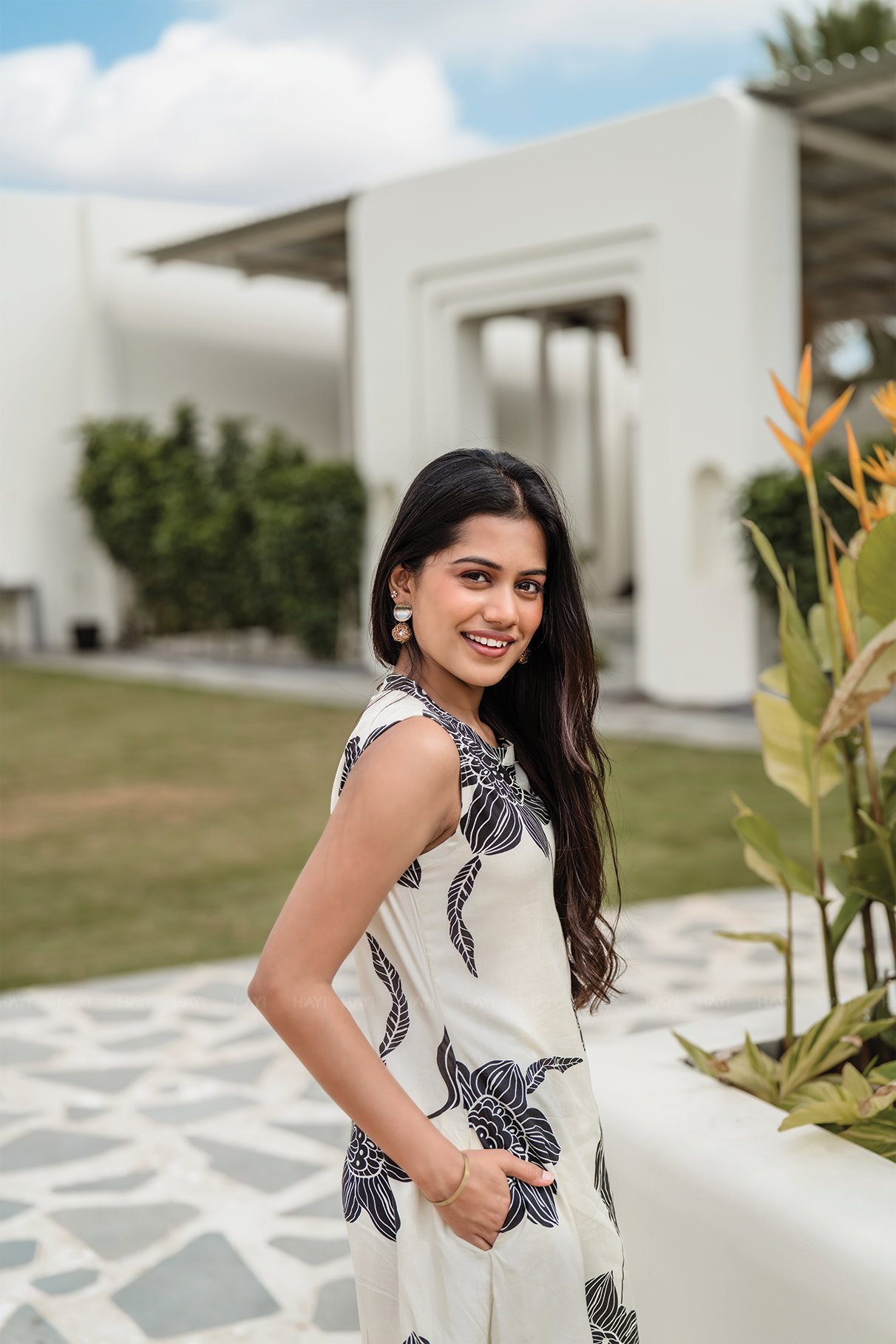 Kali- Beige Floral Printed Sleeveless A-Line Maxi Dress