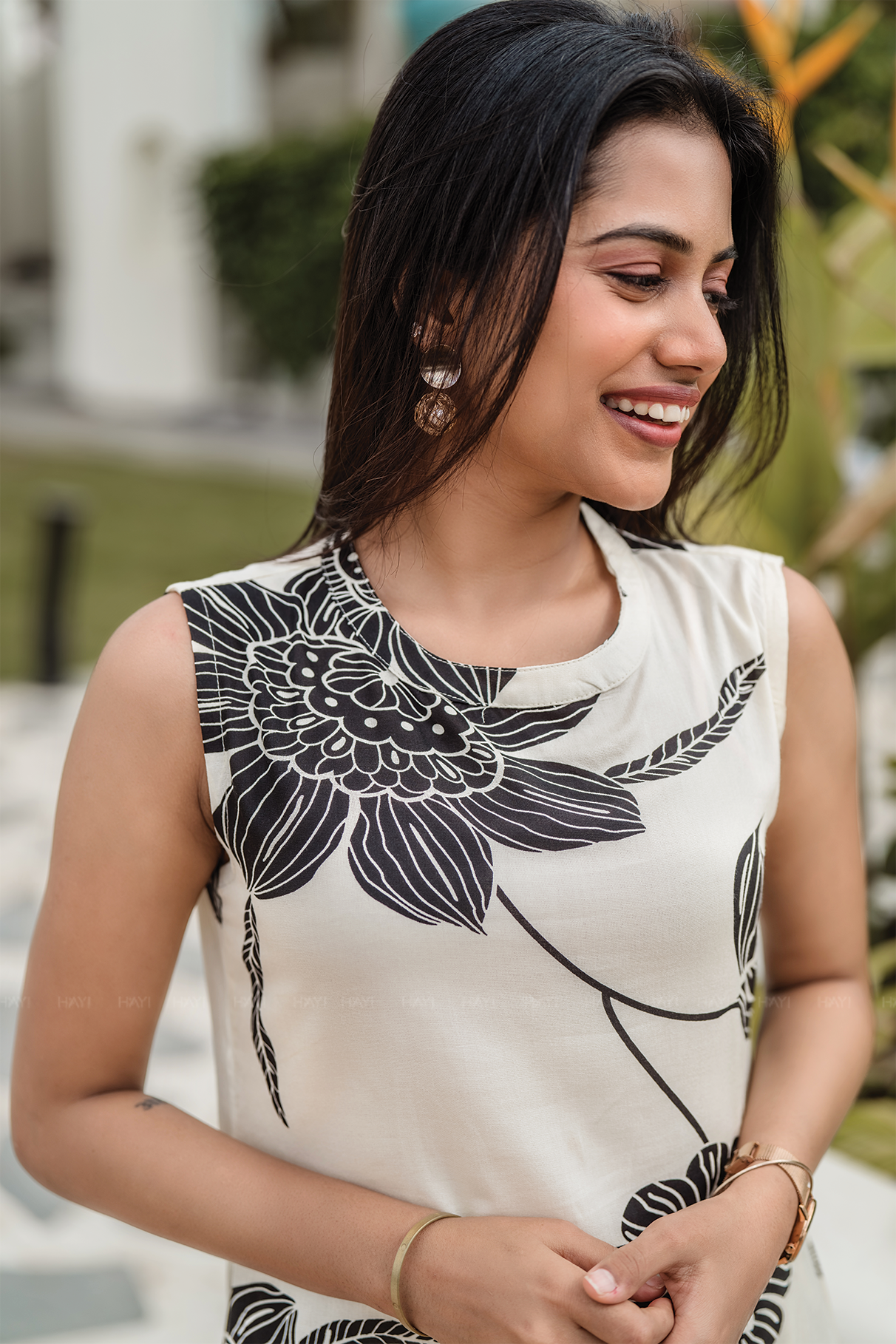 Kali- Beige Floral Printed Sleeveless A-Line Maxi Dress