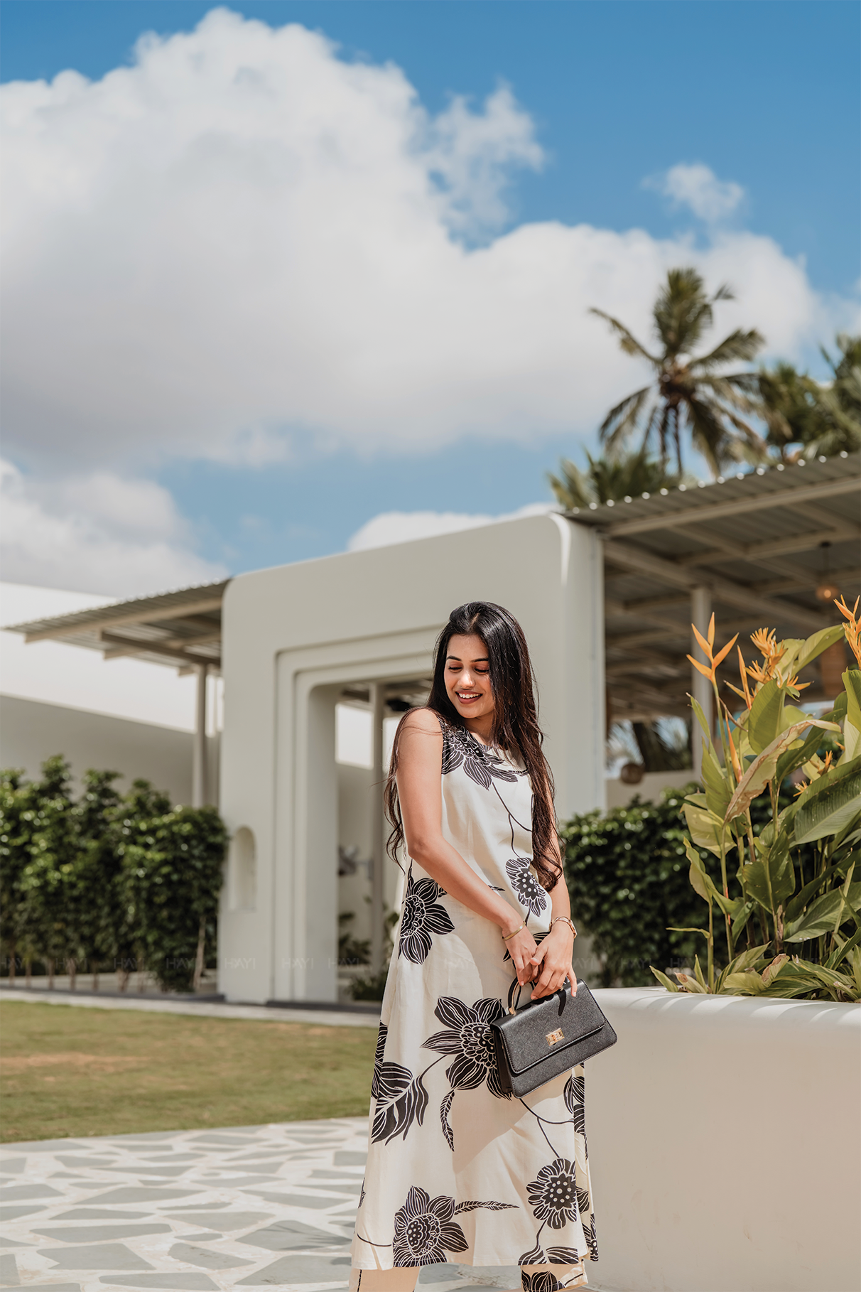 Kali- Beige Floral Printed Sleeveless A-Line Maxi Dress