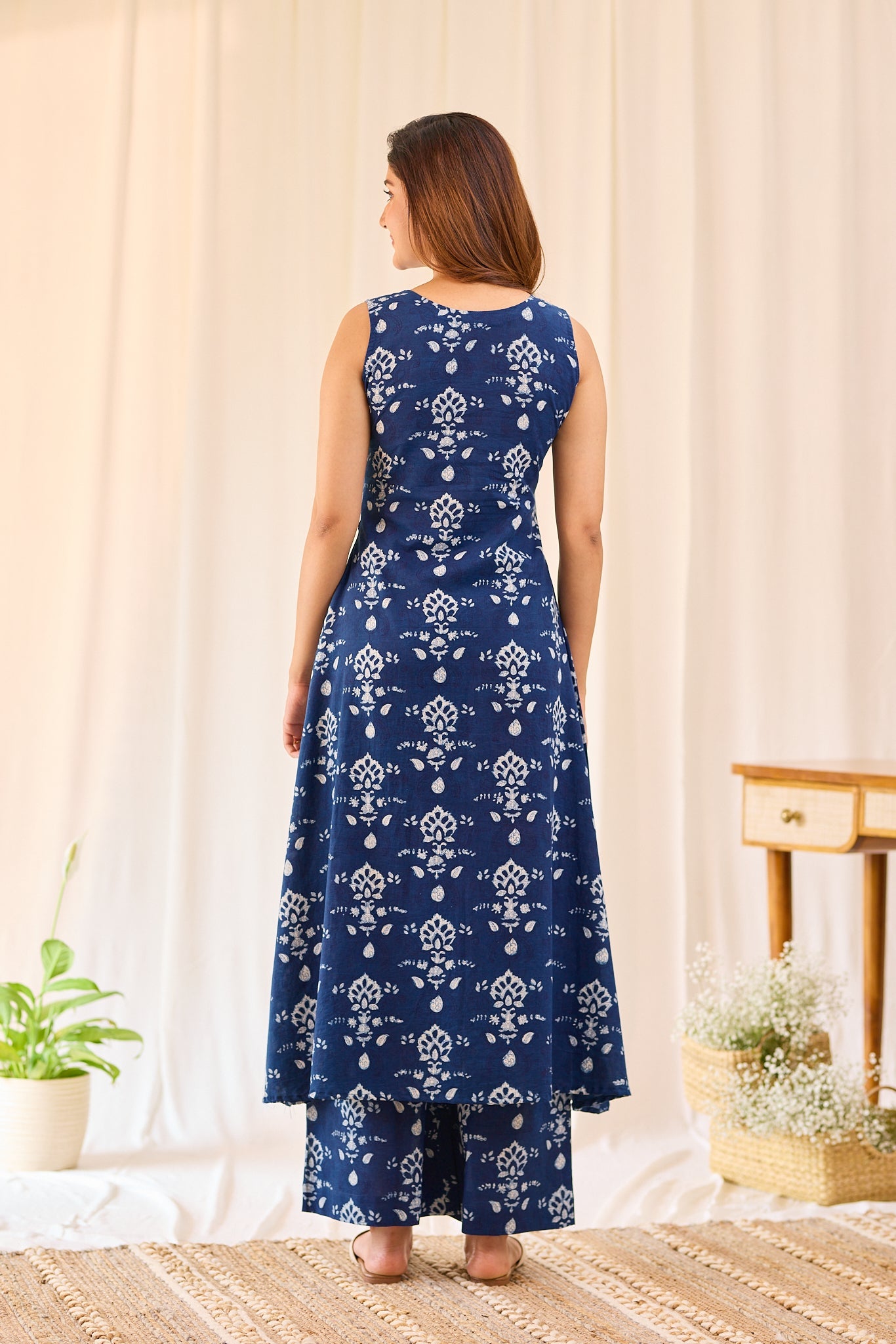 Summer Cotton Indigo Kurti with Wide Leg Pants