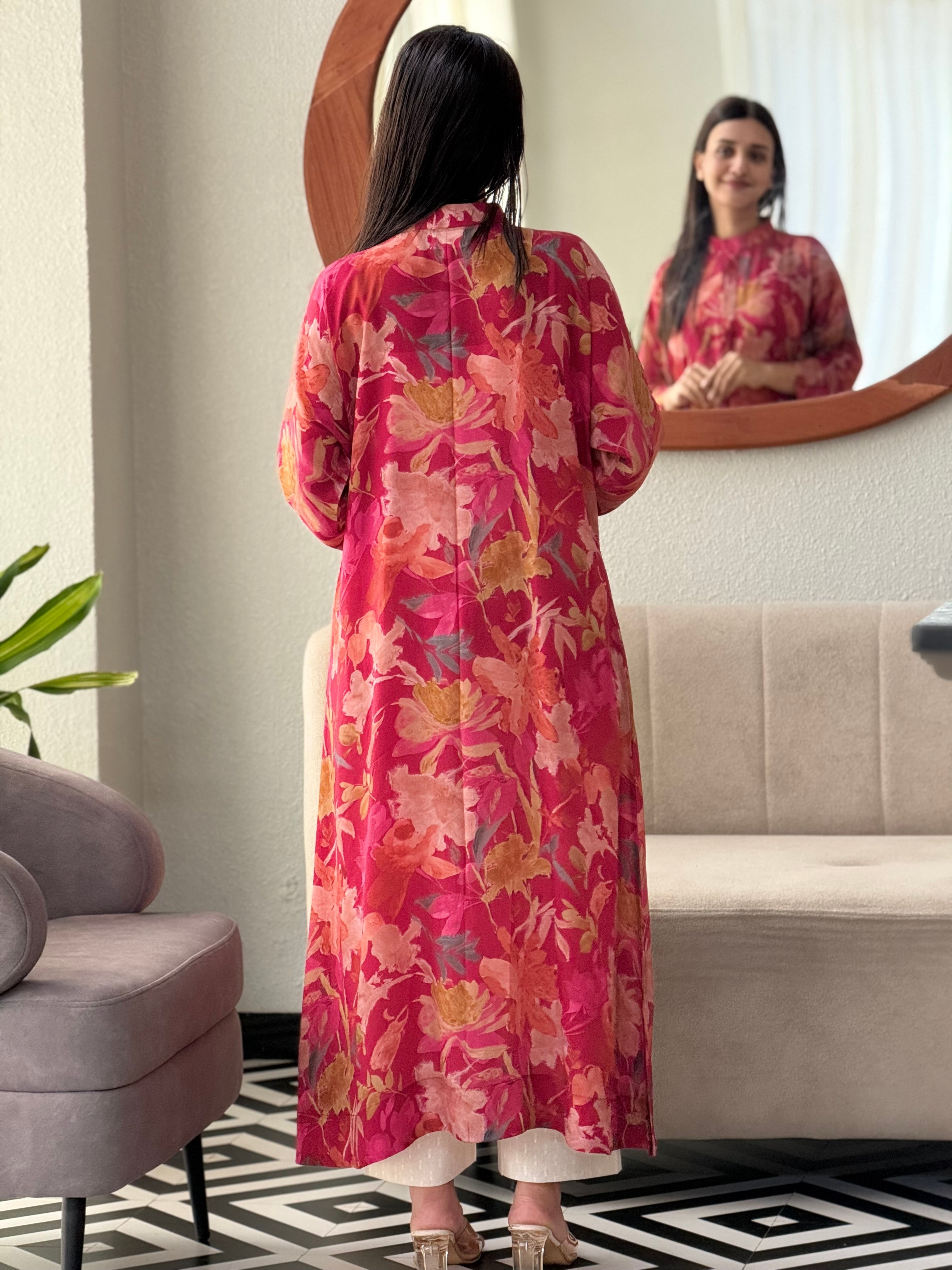 Jin- Floral Printed Pink Casual Kurta
