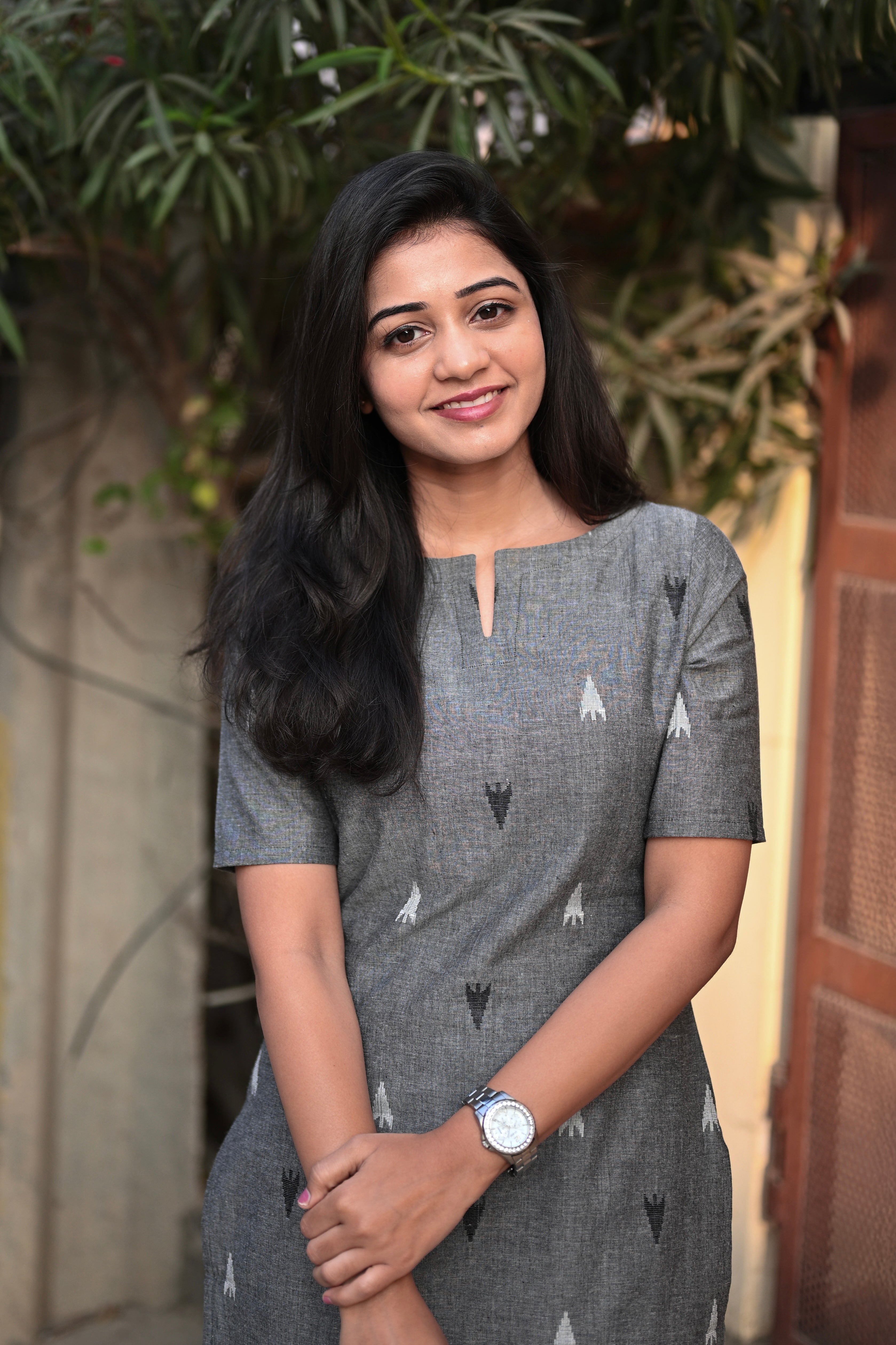 Grey Ikat Print Pure Cotton Kurta with Matching Trousers