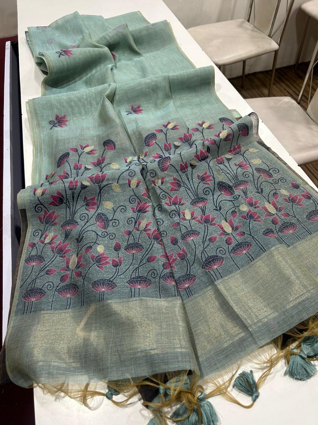 Noor- Muga cotton saree Temple Anarkali Gown is crafted with premium silk and traditional embroidery,