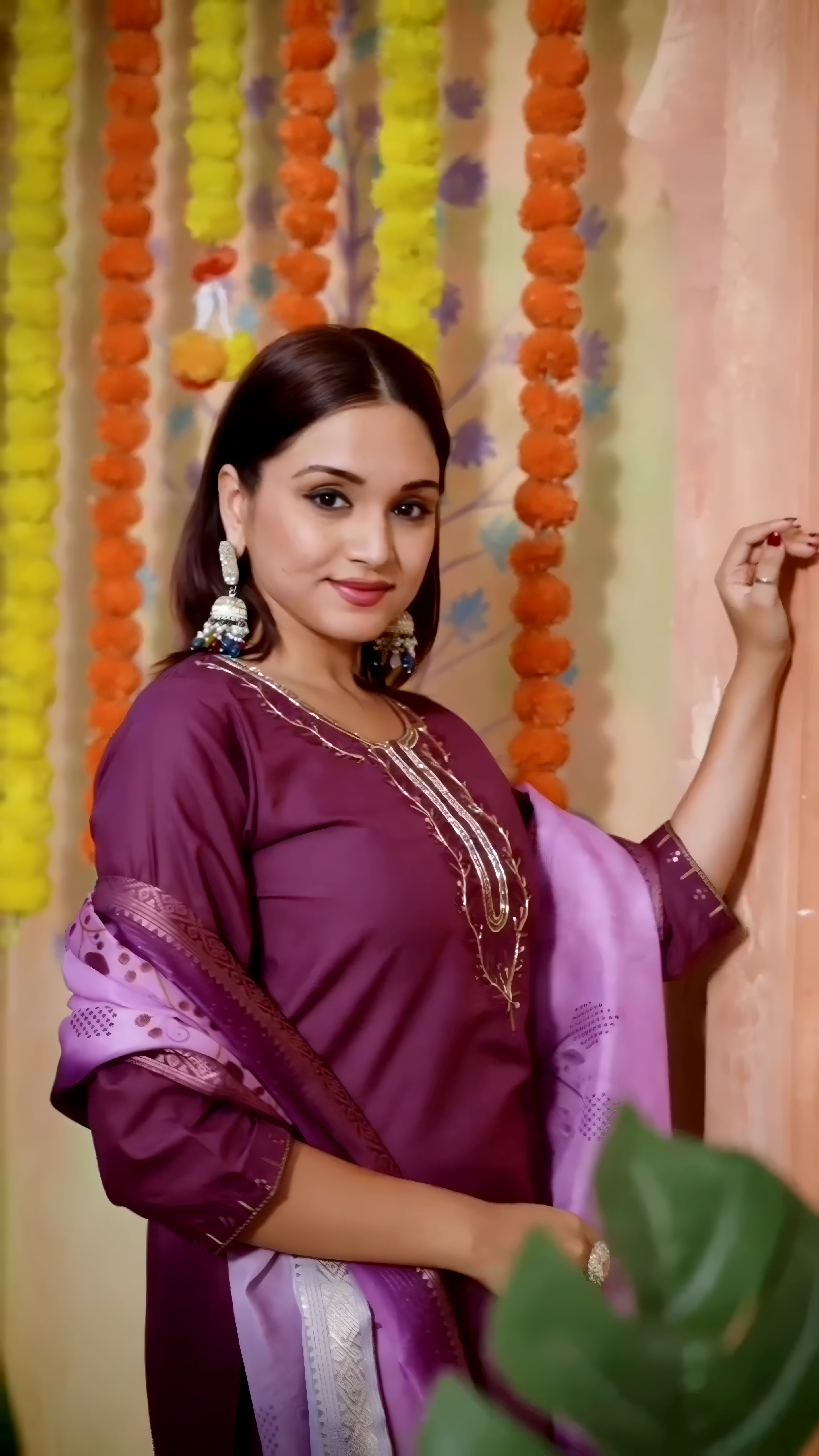 Bunnai- Embroidered work in neck with Bids Handwork touch up Dup- Digital print with zari jacquard