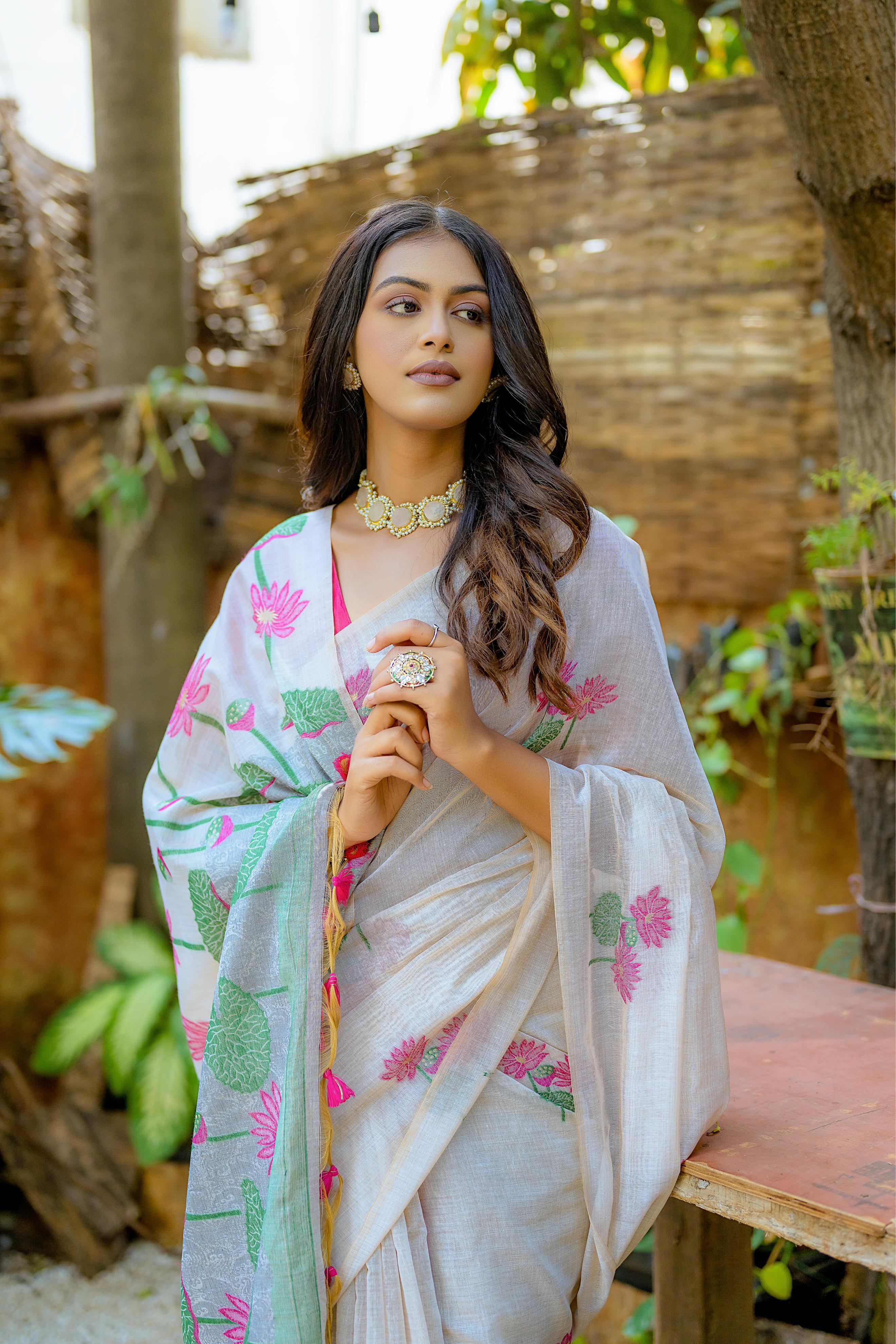 Griva- Graceful Muga Saree with Tassels