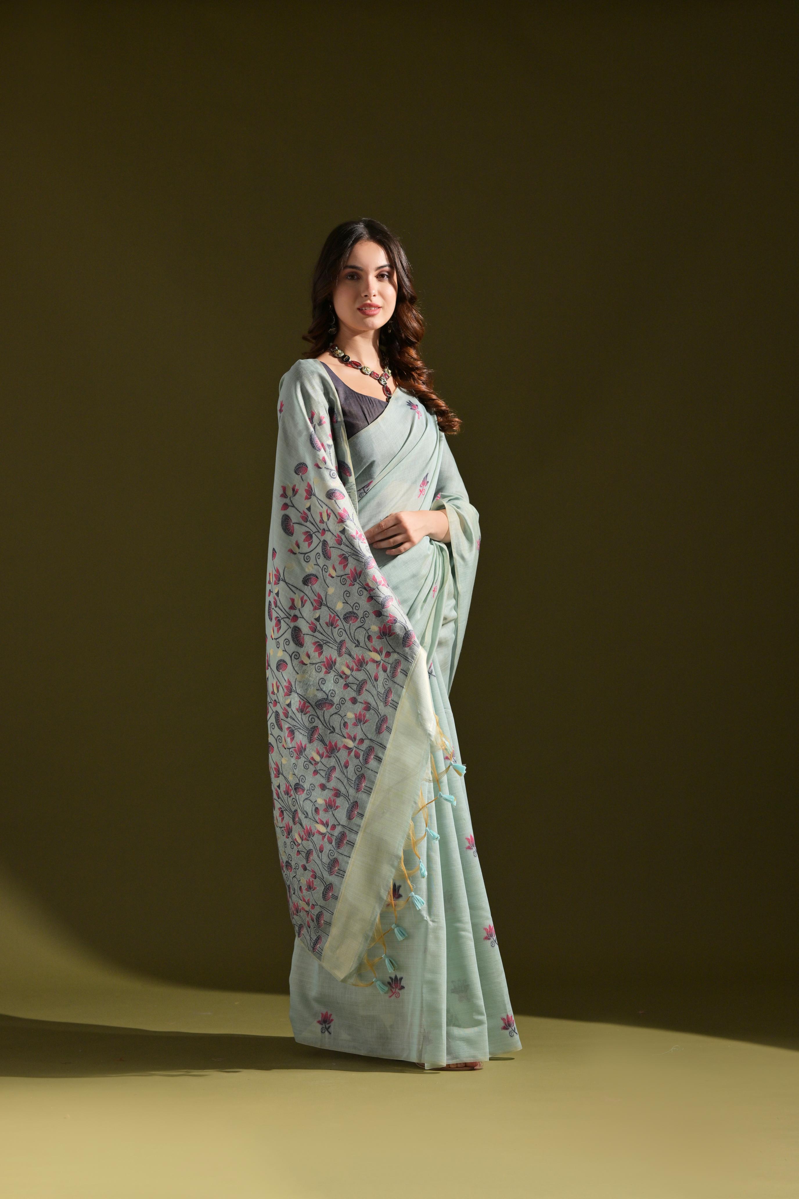 Noor- Muga cotton saree Temple Anarkali Gown is crafted with premium silk and traditional embroidery,