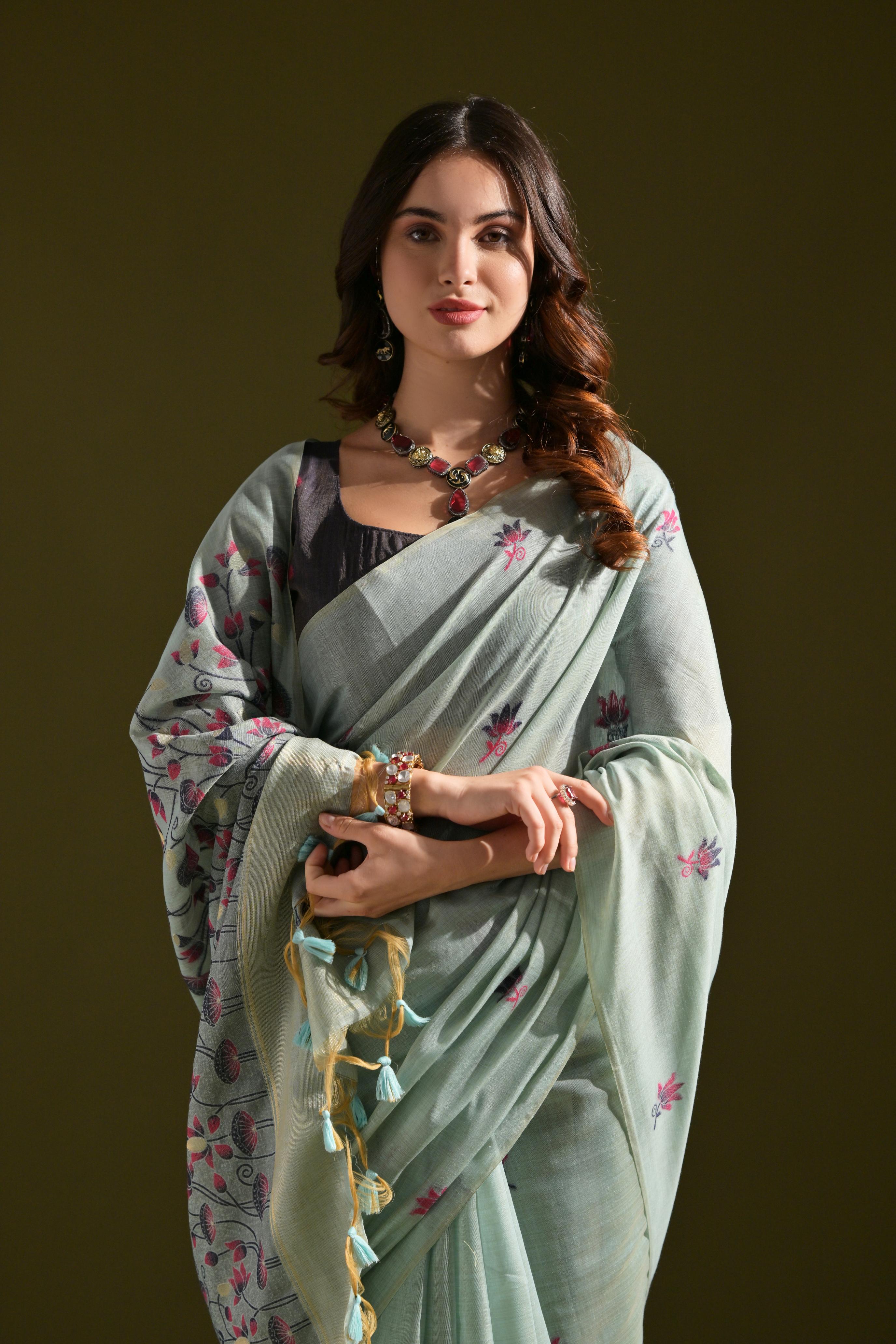 Noor- Muga cotton saree Temple Anarkali Gown is crafted with premium silk and traditional embroidery,