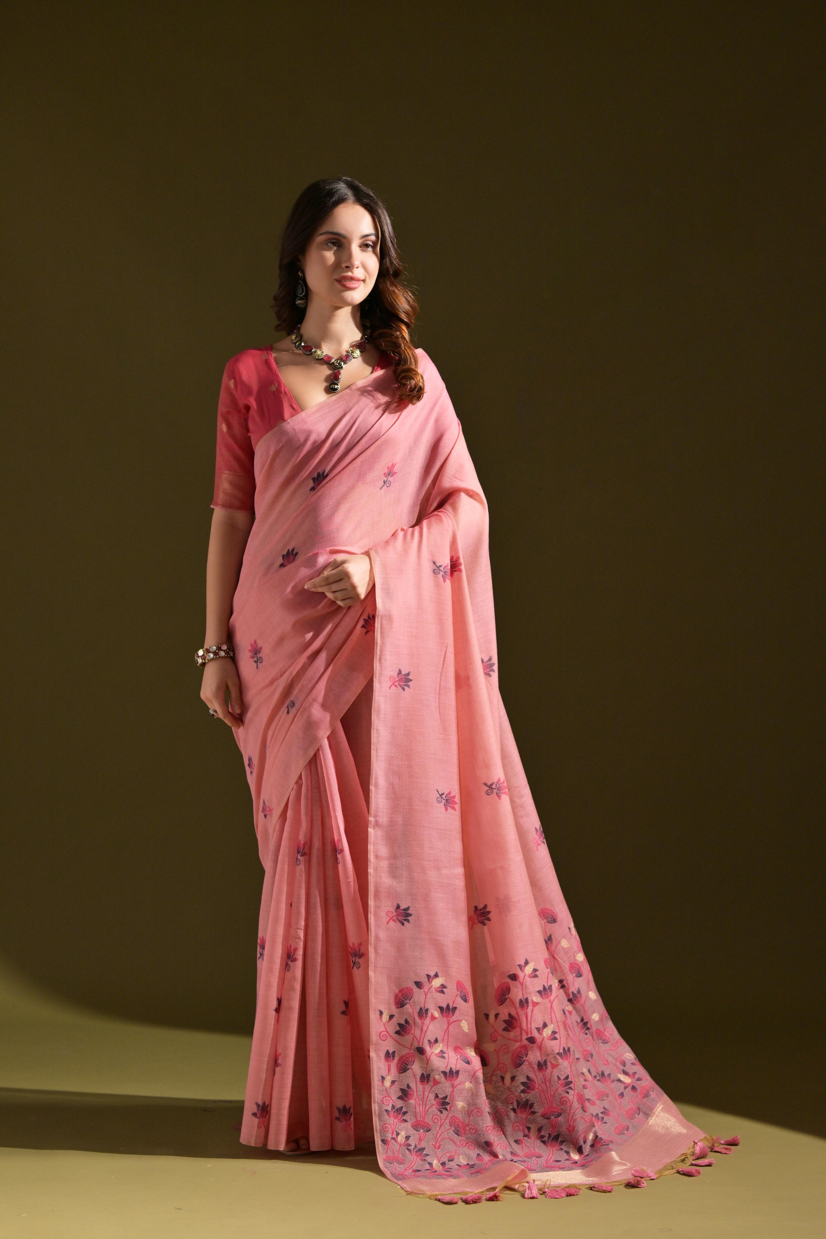Noor- Muga cotton saree Temple Anarkali Gown is crafted with premium silk and traditional embroidery,
