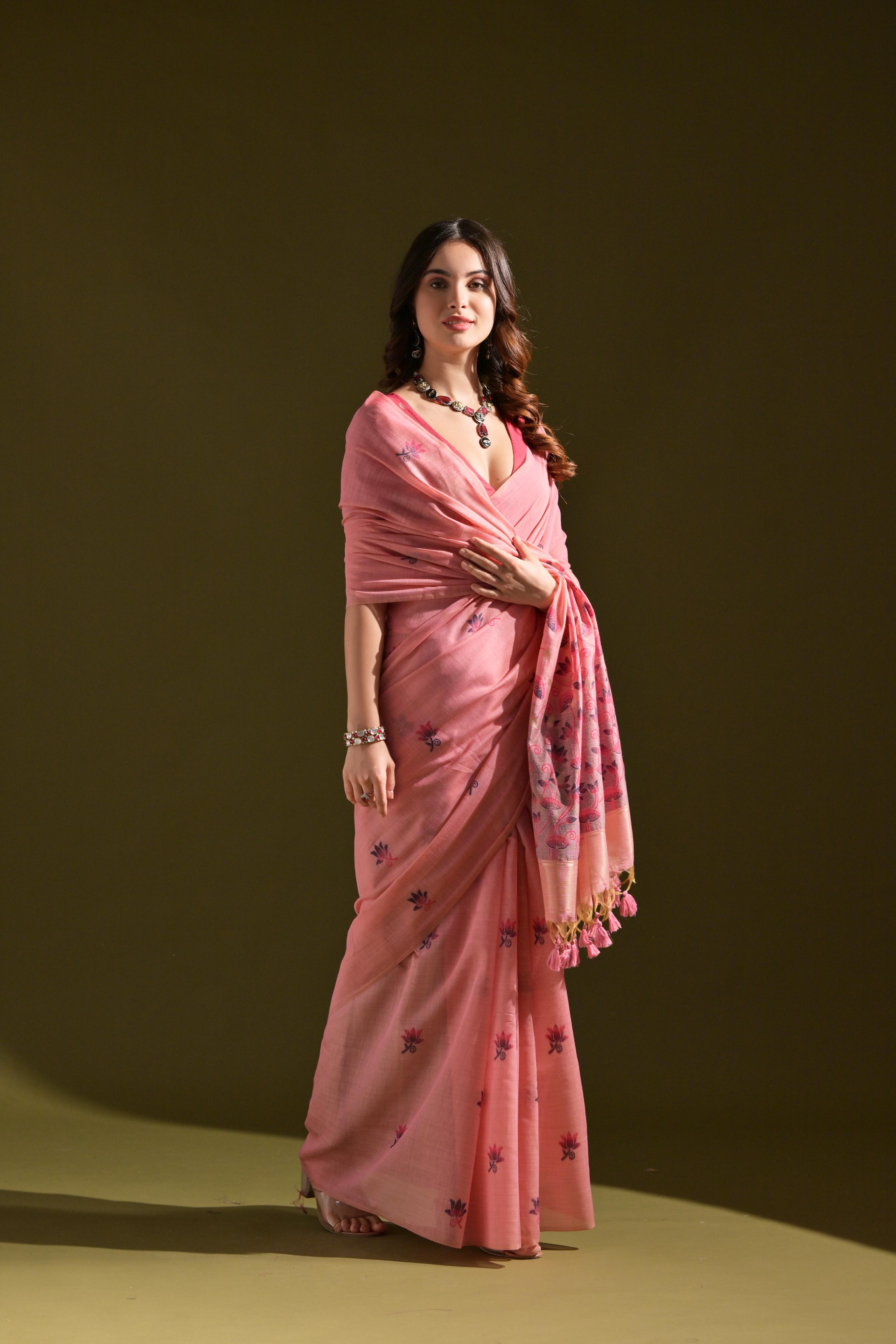 Noor- Muga cotton saree Temple Anarkali Gown is crafted with premium silk and traditional embroidery,