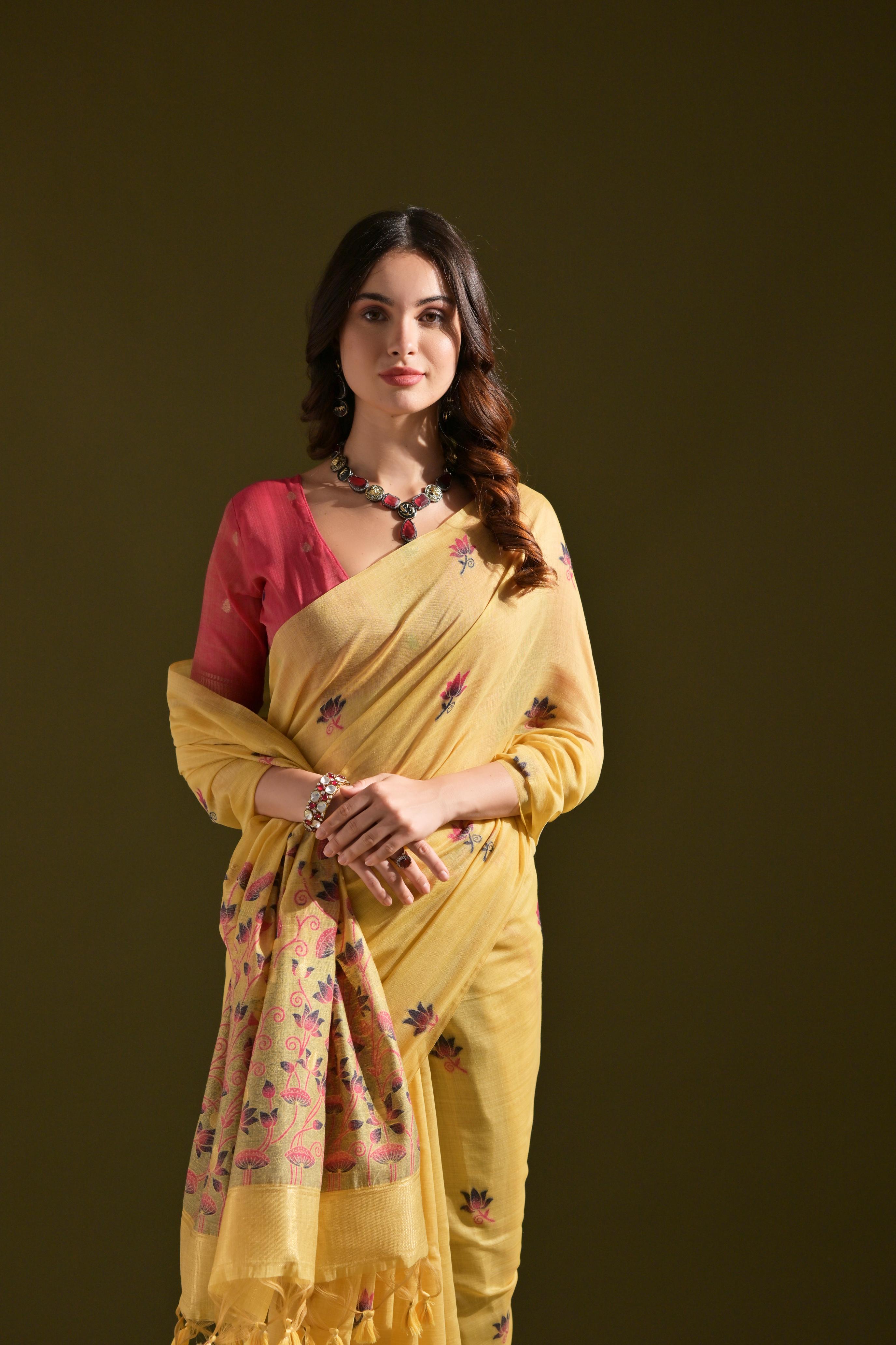 Noor- Muga cotton saree Temple Anarkali Gown is crafted with premium silk and traditional embroidery,