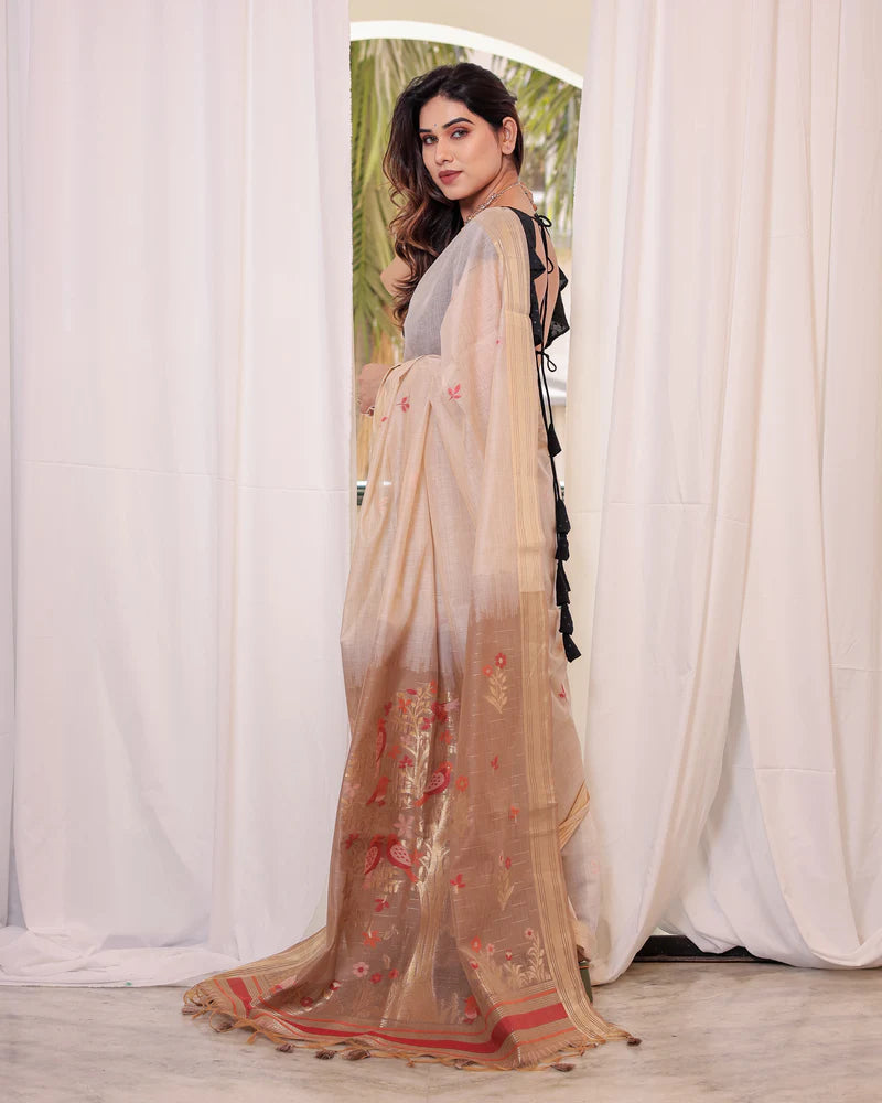 Shagun - Serenity in Silk – Mustard Bird Embroidered Saree