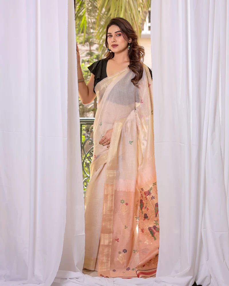 Shagun - Serenity in Silk – Mustard Bird Embroidered Saree