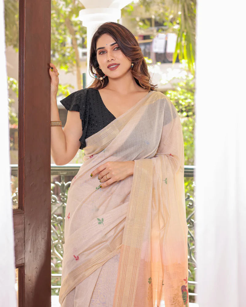 Shagun - Serenity in Silk – Mustard Bird Embroidered Saree