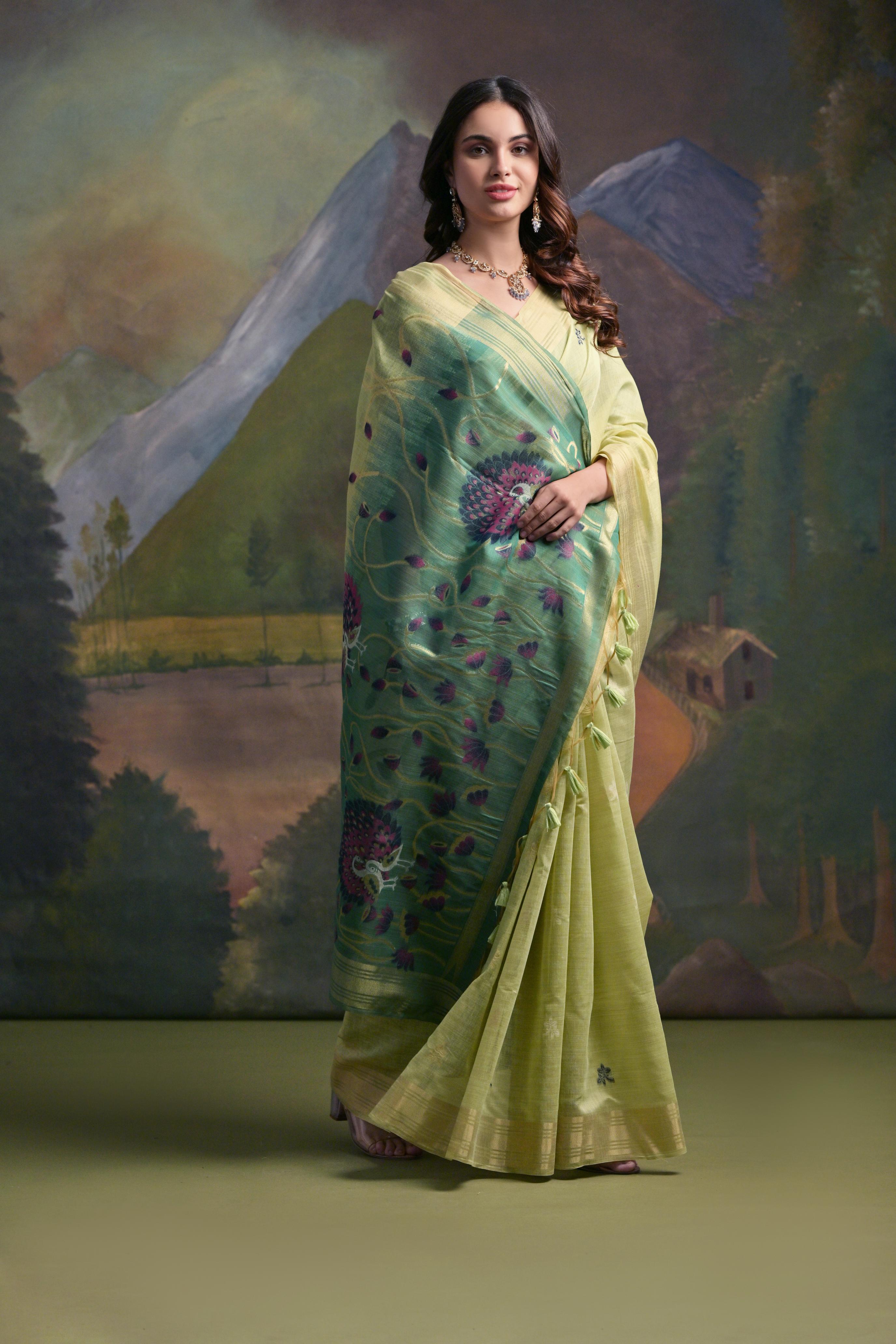 Moor- Peacock Pallu Edition – Muga Cotton Sarees