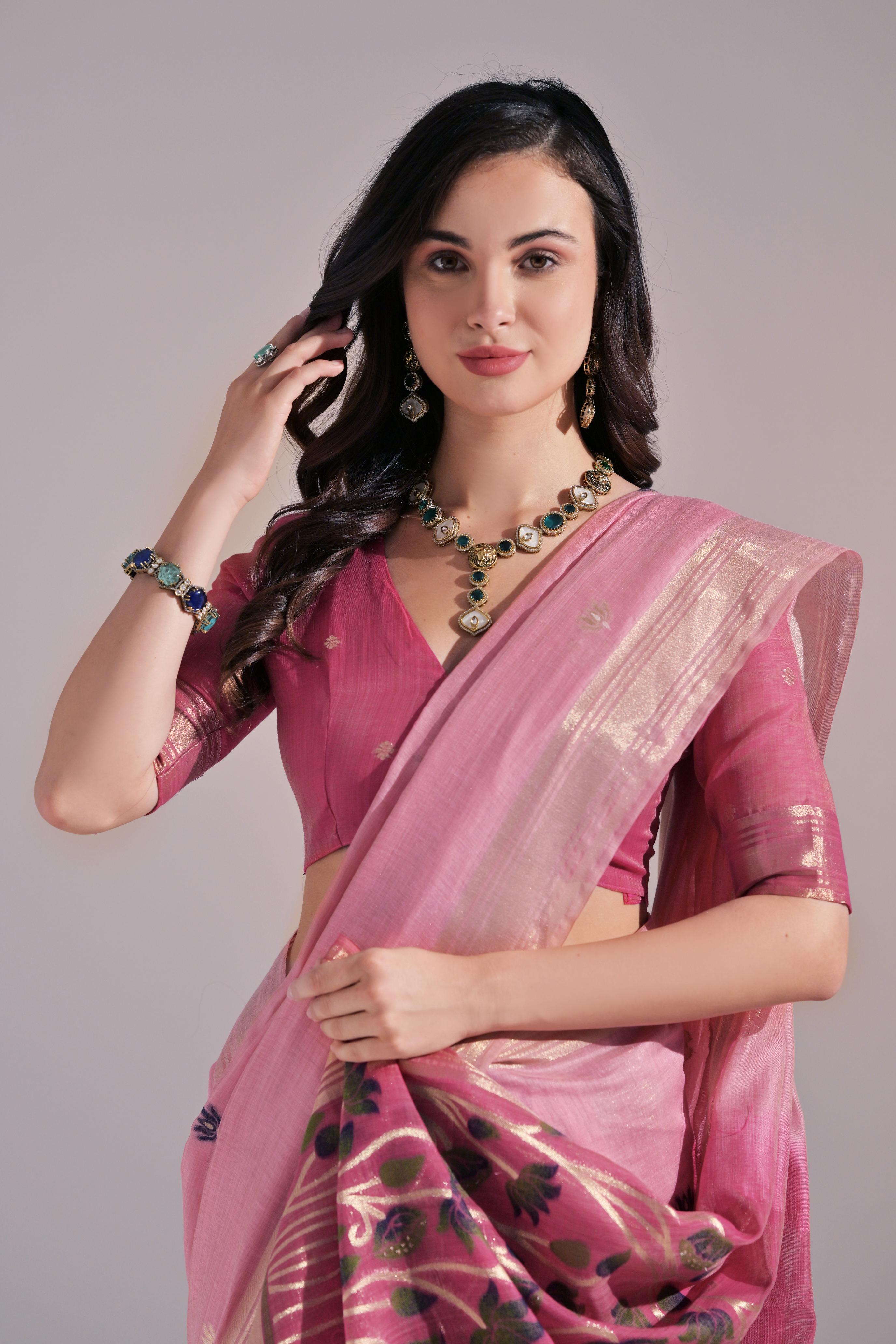 Bright-  motifs woven design saree with woven design border muga saree