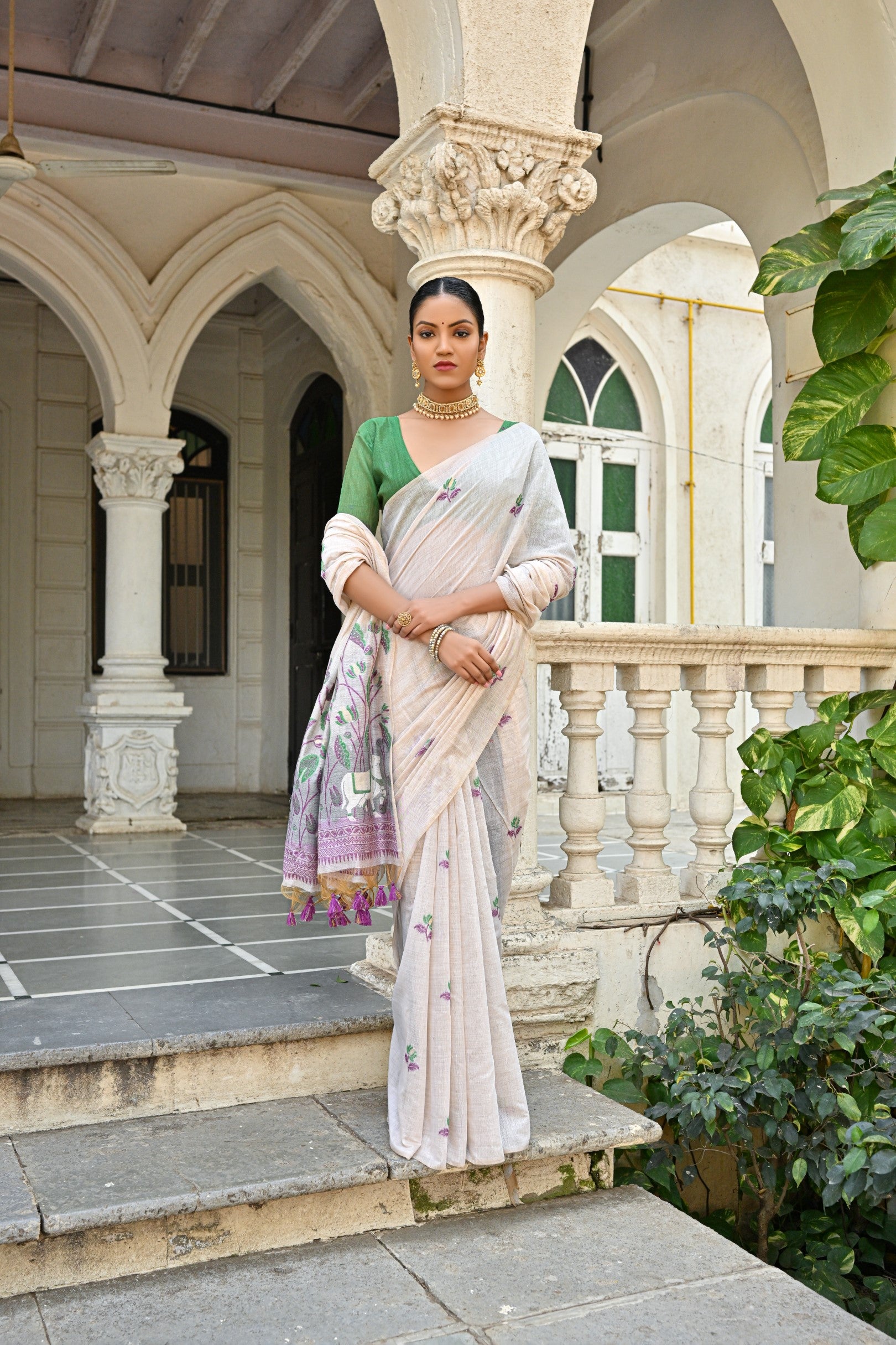 Cow- Pranshi Navy Pichwai Muga Cotton Saree