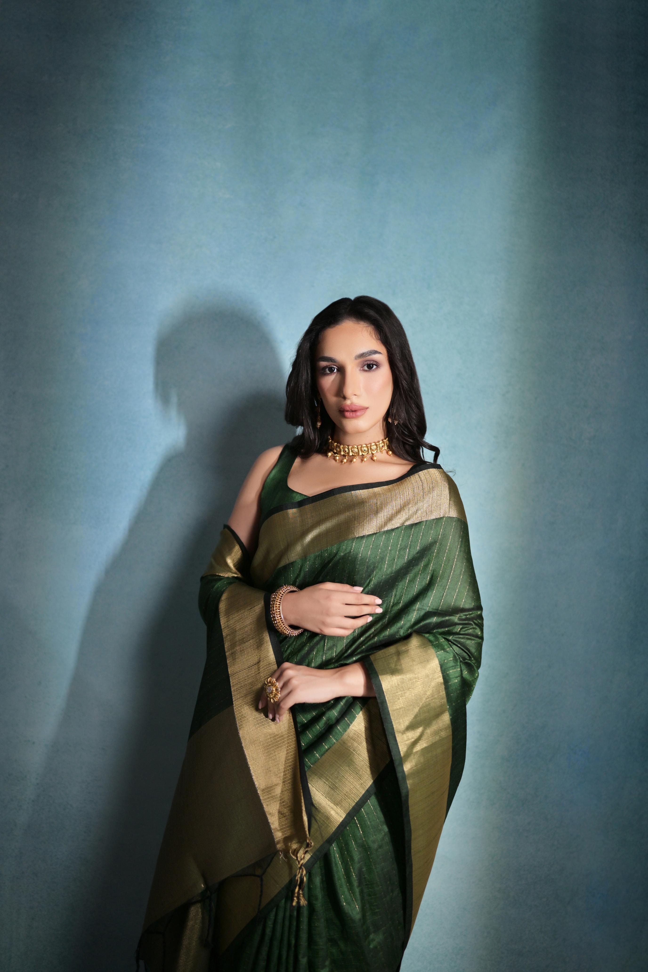 Mori- Emerald Glow – Raw Silk Elegance"