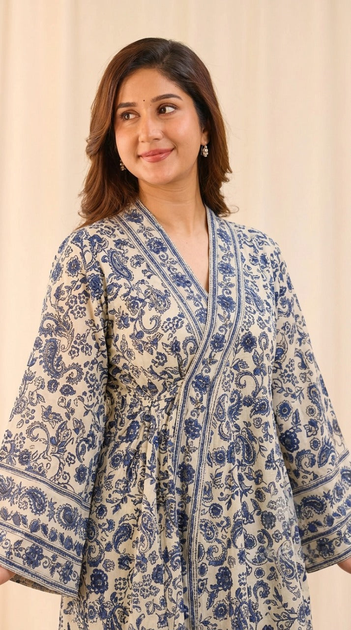 Miru - Botanical Print Kimono Style Kurta Set for Women