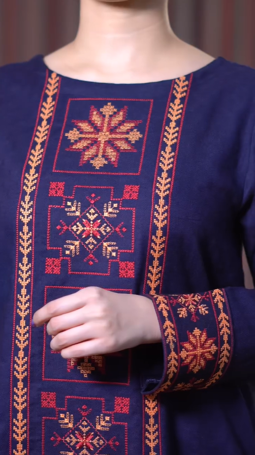 Sehza- Navy Blue Embroidered pakistani suit set