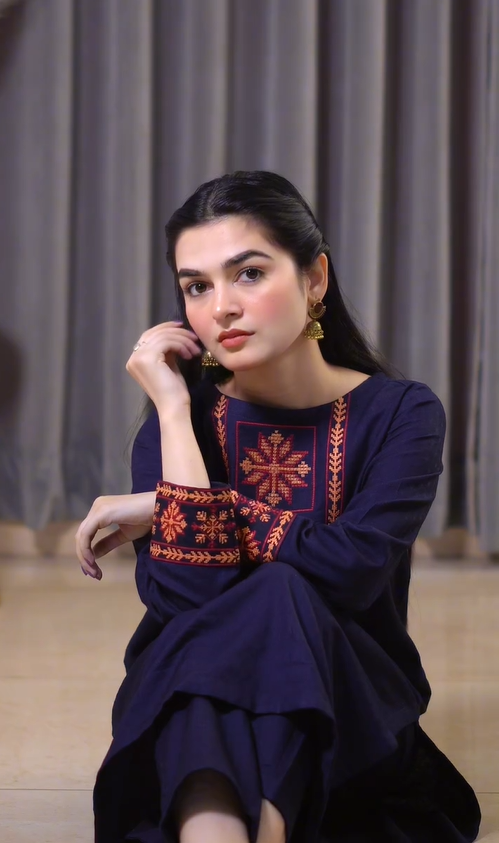 Sehza- Navy Blue Embroidered pakistani suit set