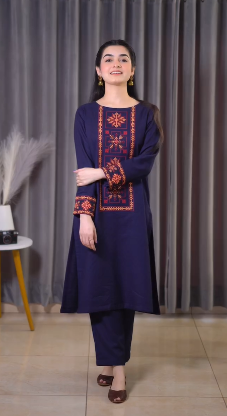 Sehza- Navy Blue Embroidered pakistani suit set