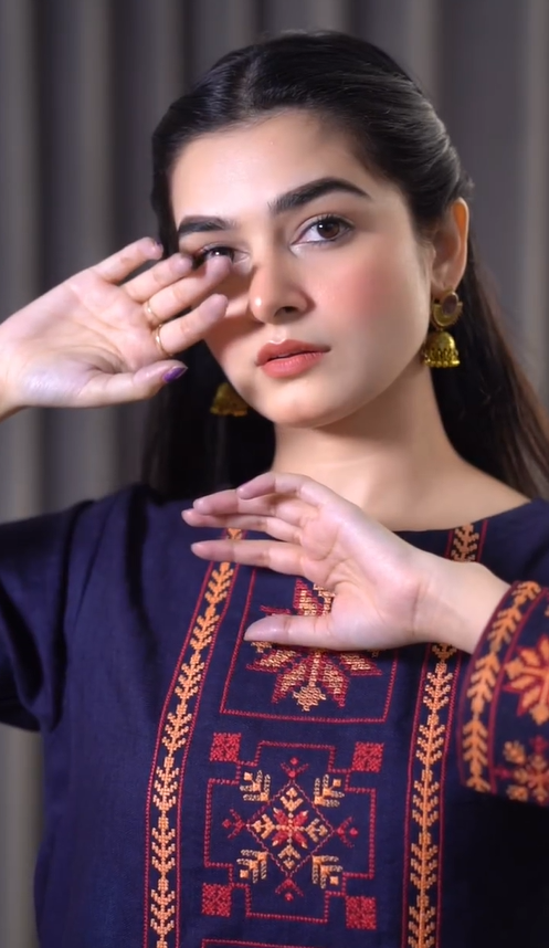 Sehza- Navy Blue Embroidered pakistani suit set