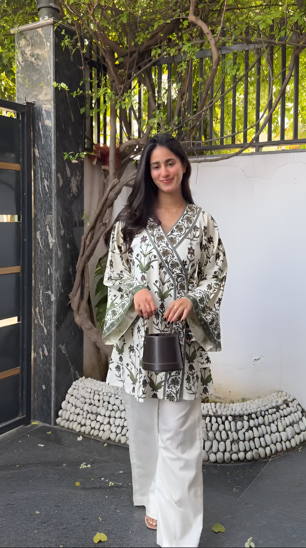 Cheta- Botanical Print Kimono Style Kurta Set for Women