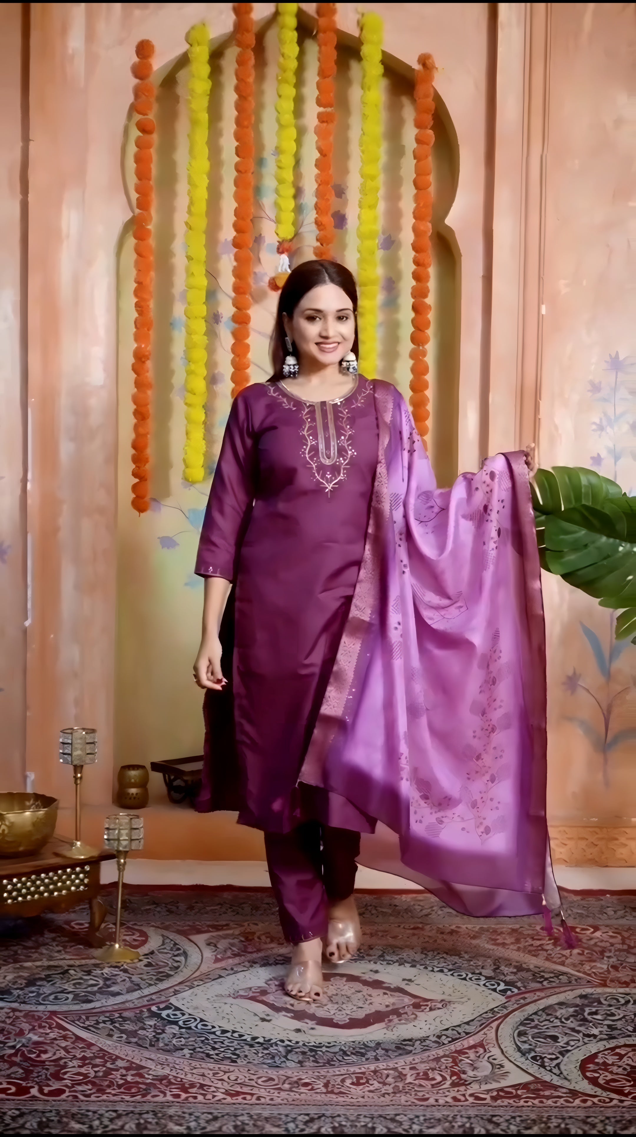 Bunnai- Embroidered work in neck with Bids Handwork touch up Dup- Digital print with zari jacquard