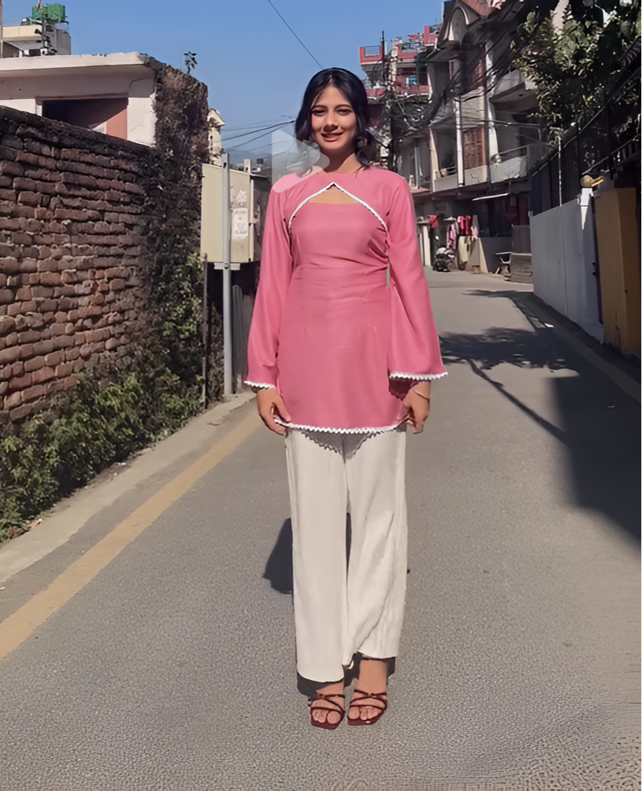 Convertible Rayon Kurti Set with Corset Back