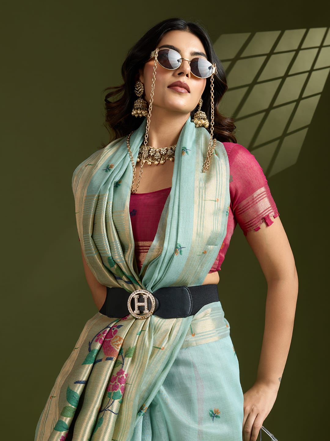 Any- Classy Charm – Pastel Saree with Delicate Thread Work"